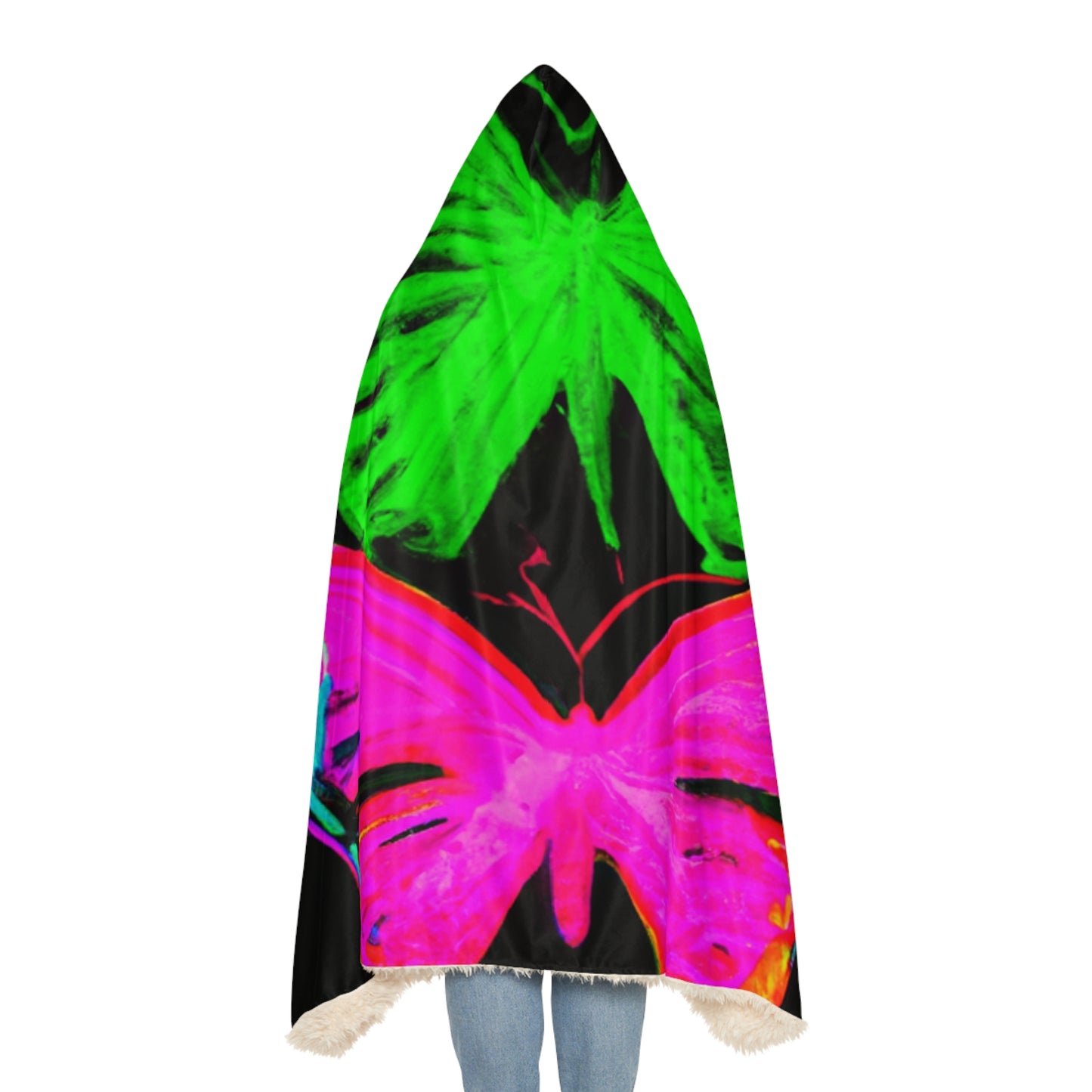 "Butterfly Illuminations" - NEON Butterflies Art Hooded Snuggle Blanket