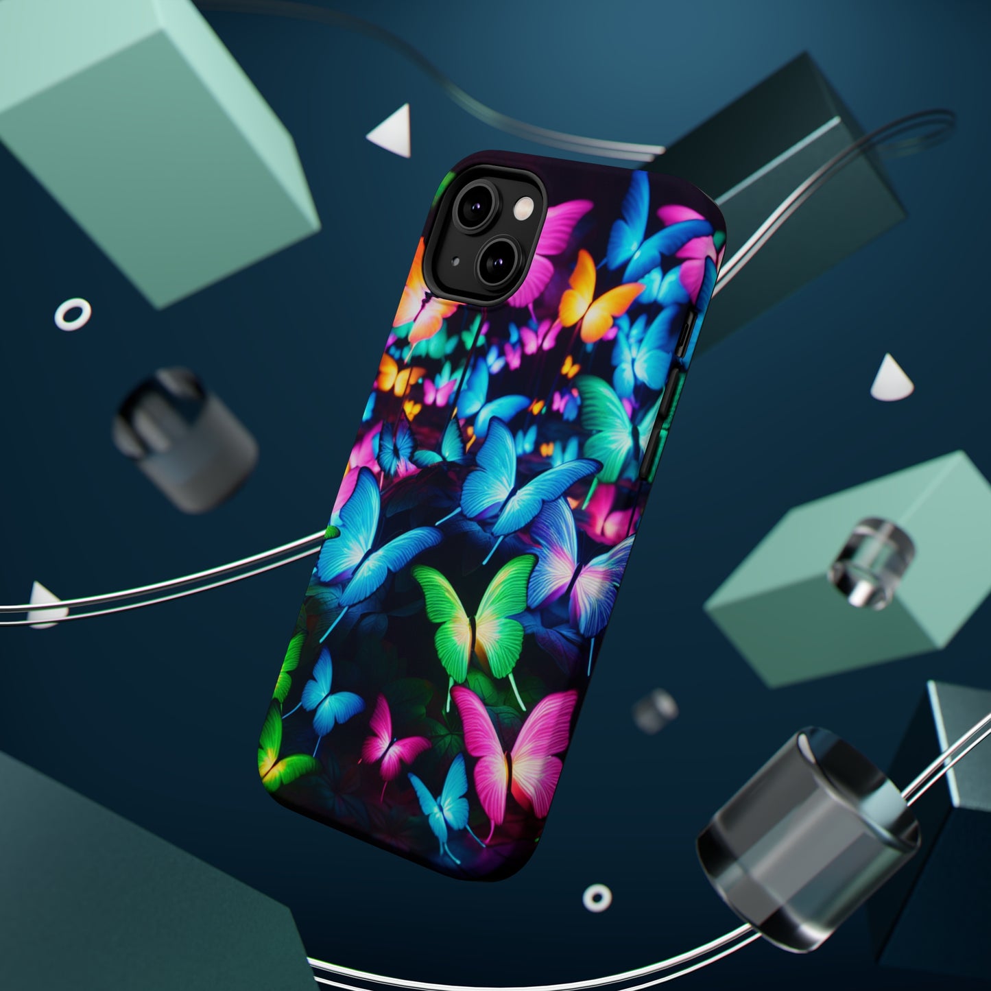 "Neon Butterfly Luridrainbow". Neon Butterflies Premium Art Magsafe Magnet Tough IPhone 13 14 15 Pro Plus Max and Mini in Matte and Glossy Phone cases