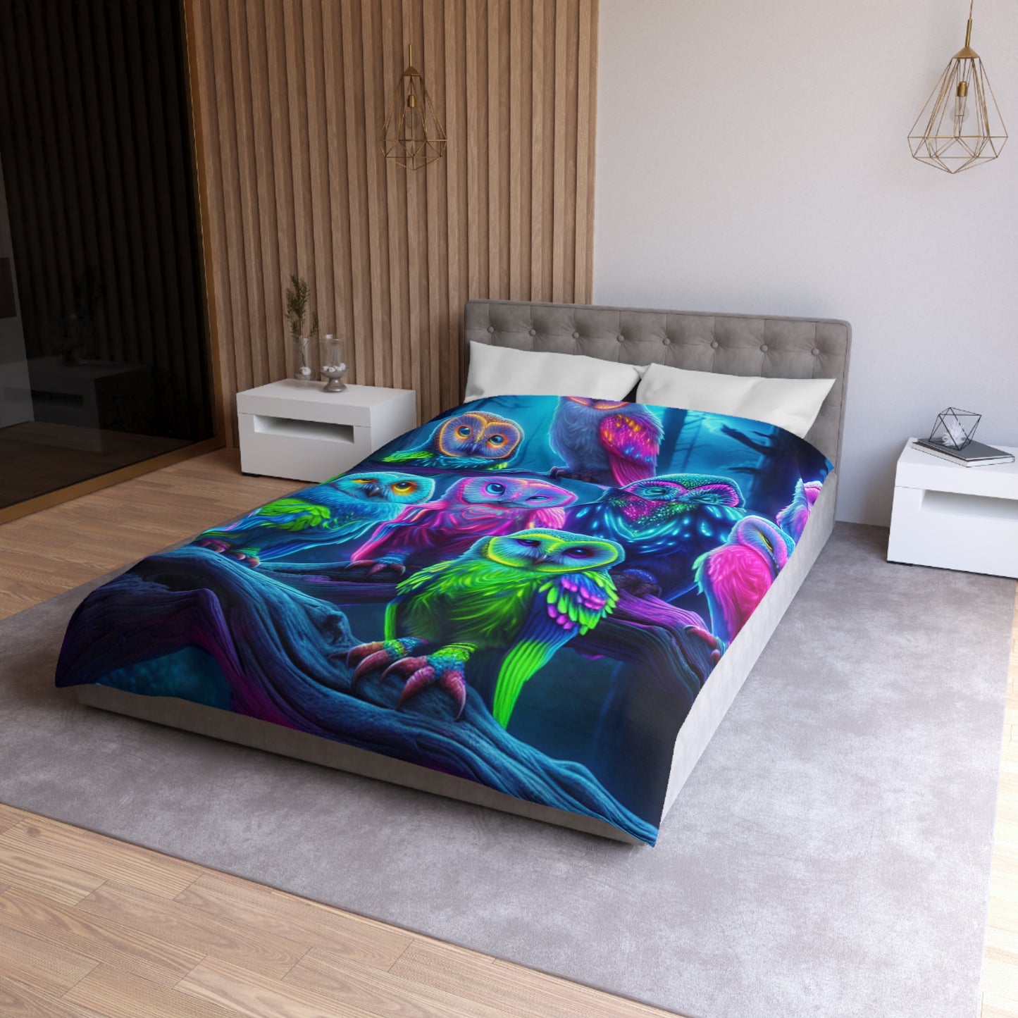 Pietro Guglielmo - NEON Owls Microfiber Duvet Cover