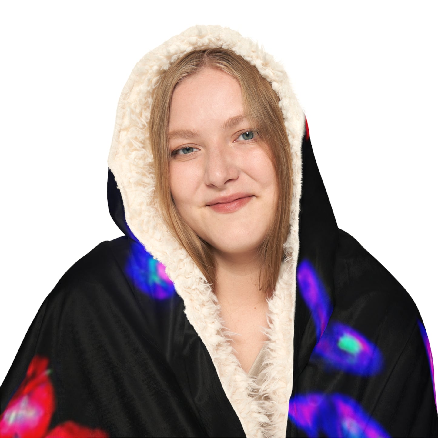 "Aurora of Neon Butterflies" - NEON Butterflies Art Hooded Snuggle Blanket