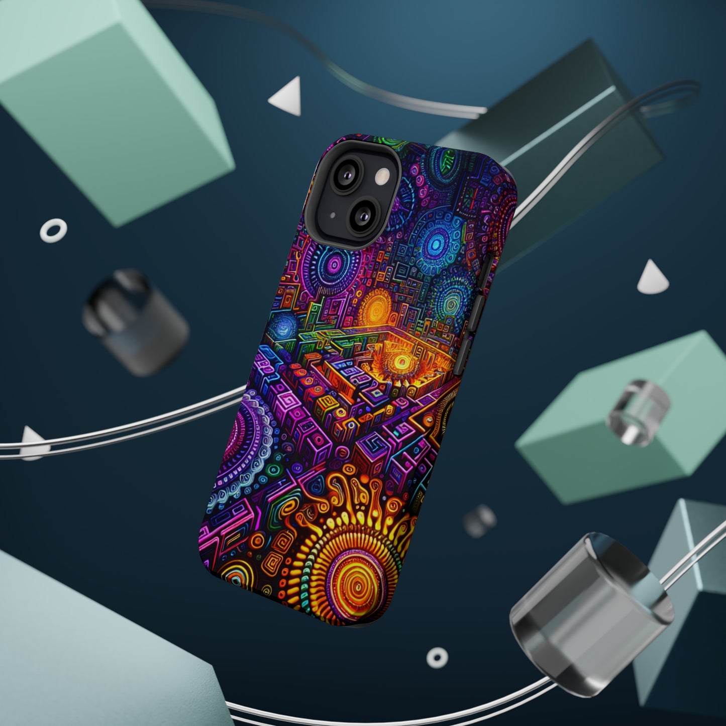 Vivid Voyage of Infinity Neon Splendor. Neon Trippy Infinity Patterns Premium Art Magsafe Magnet Tough IPhone 13 14 15 Pro Plus Max and Mini in Matte and Glossy Phone cases
