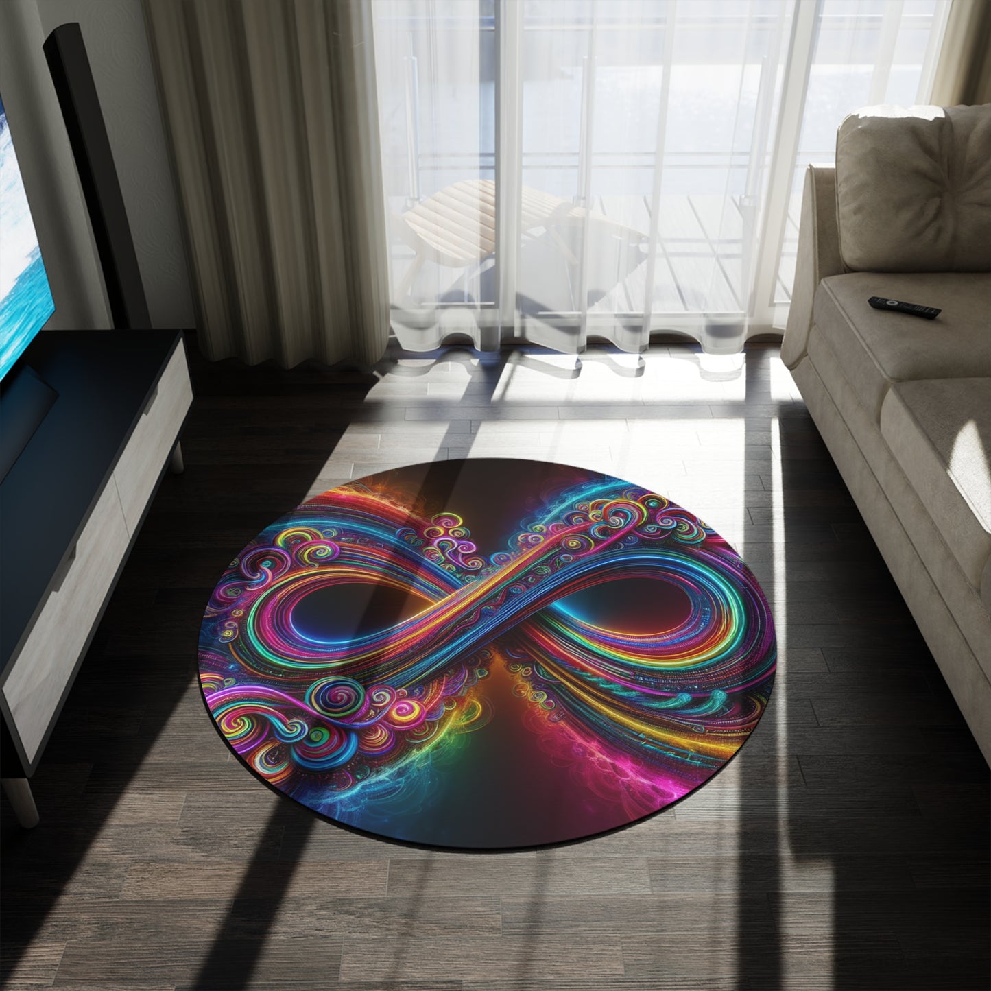 Neon Fantasia Infinity Bliss. Infinity Patterns Round Rug