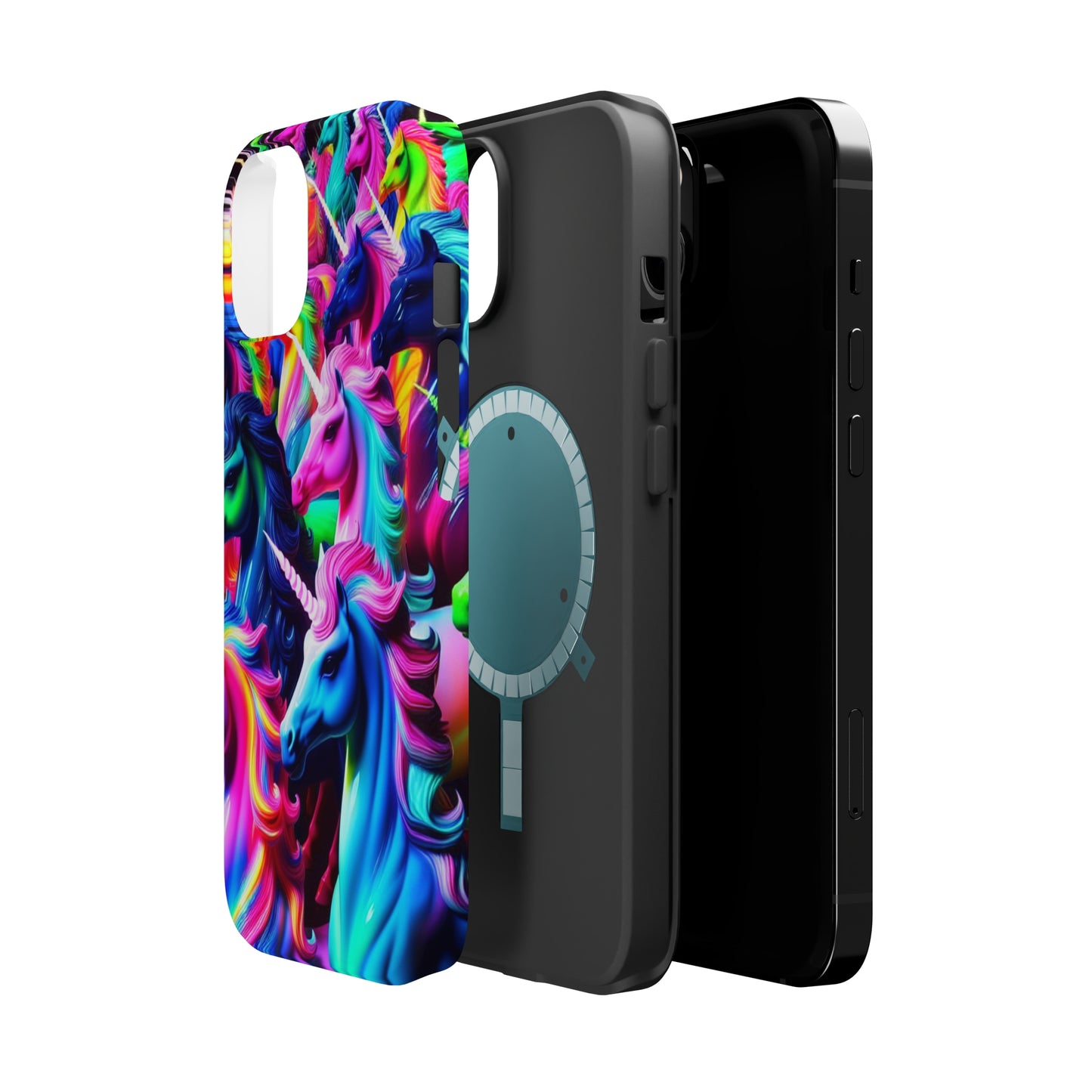 "Neon Illumination" Neon Unicorns Premium Art Magsafe Magnet Tough IPhone 13 14 15 Pro Plus Max and Mini in Matte and Glossy Phone cases
