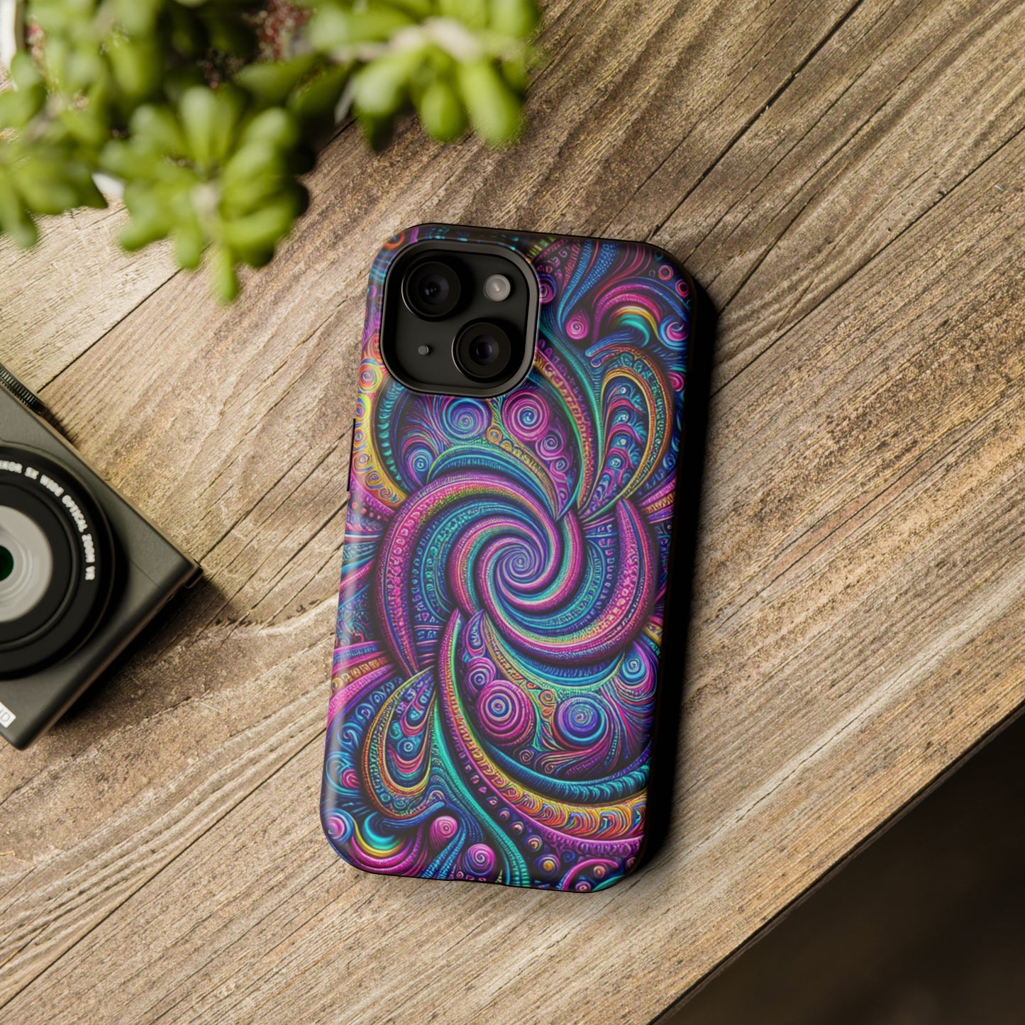 Cosmic Quasar Dreams. Neon Trippy Infinity Patterns Premium Art Magsafe Magnet Tough IPhone 13 14 15 Pro Plus Max and Mini in Matte and Glossy Phone cases