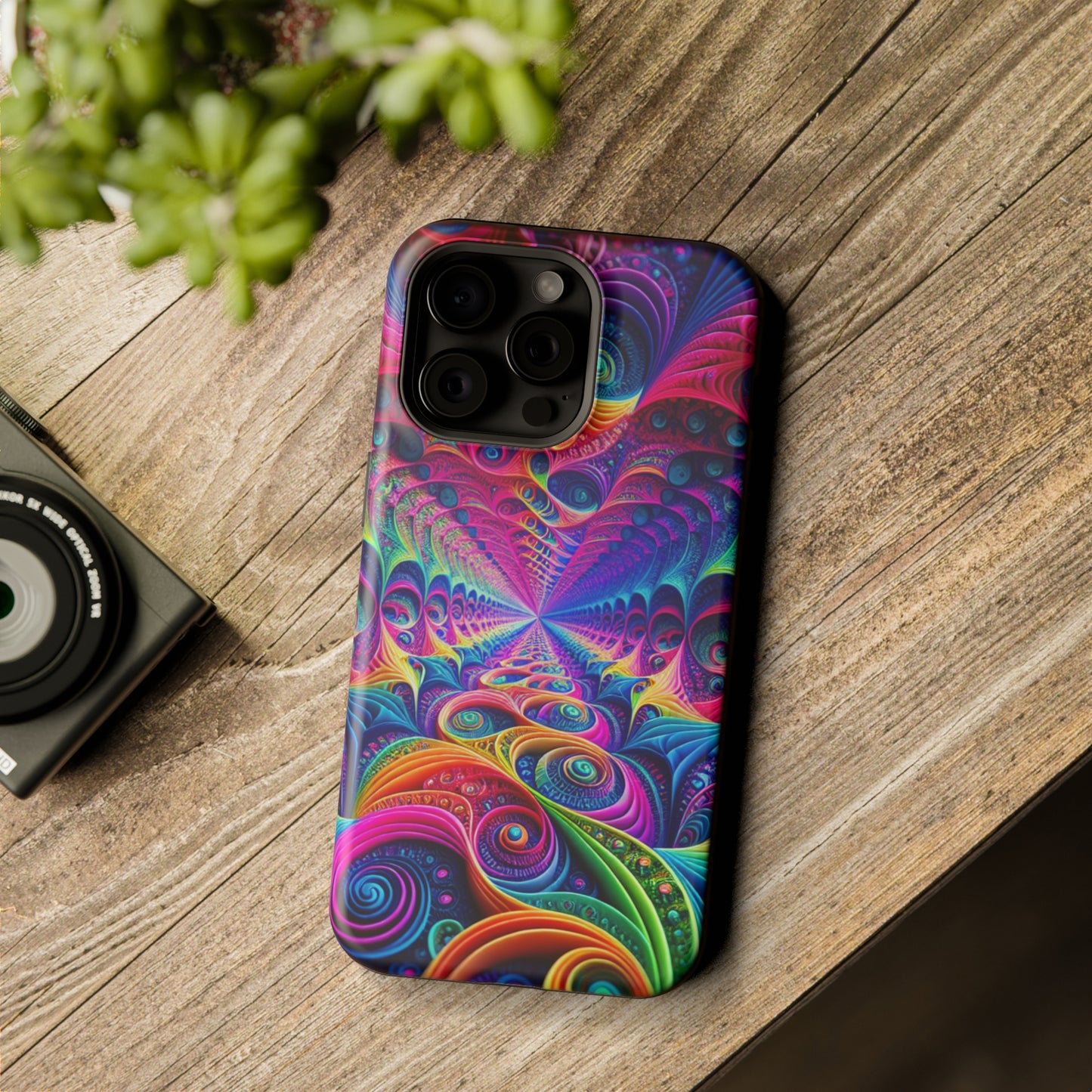 Cosmic Electric Rainbow Frenzy. Neon Trippy Infinity Patterns Premium Art Magsafe Magnet Tough IPhone 13 14 15 Pro Plus Max and Mini in Matte and Glossy Phone cases