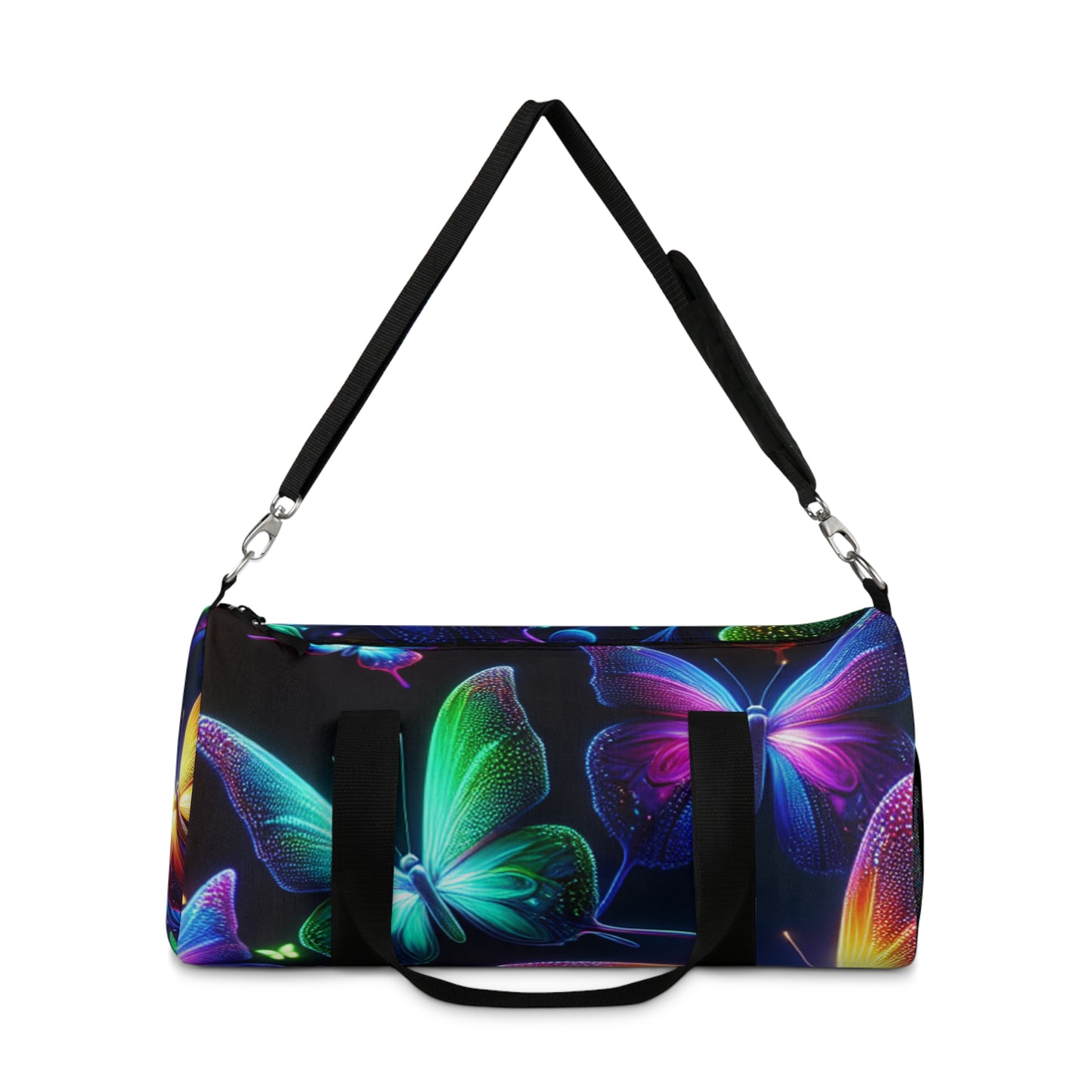 "Neon Rainbow Flight" - Neon Butterflies Duffle Bag
