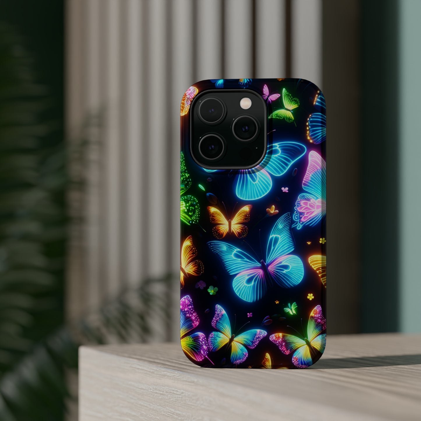 Luminous Butterfly Radiance Neon Butterflies Premium Art Magsafe Magnet Tough IPhone 13 14 15 Pro Plus Max and Mini in Matte and Glossy Phone cases