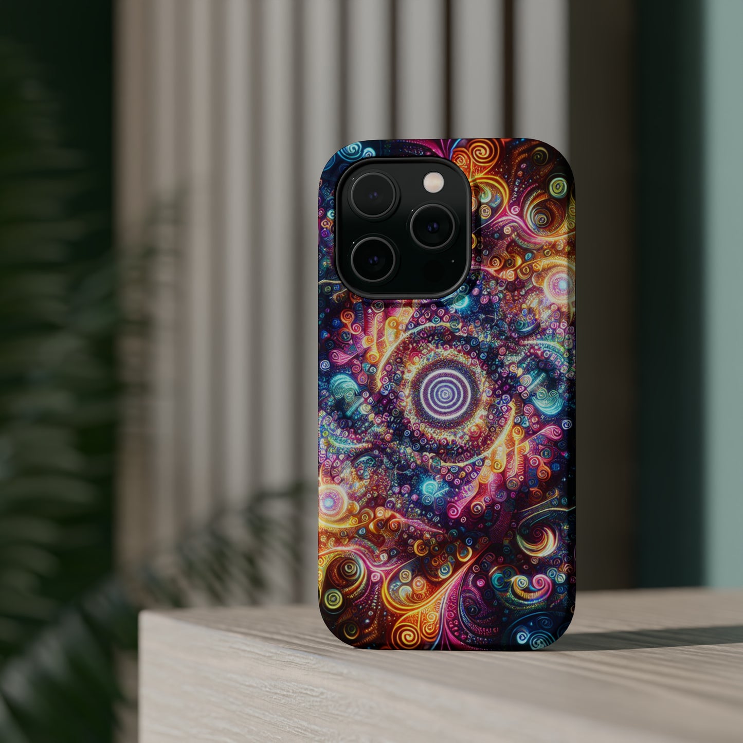 Cosmic Chromatic Mirage. Neon Trippy Infinity Patterns Premium Art Magsafe Magnet Tough IPhone 13 14 15 Pro Plus Max and Mini in Matte and Glossy Phone cases