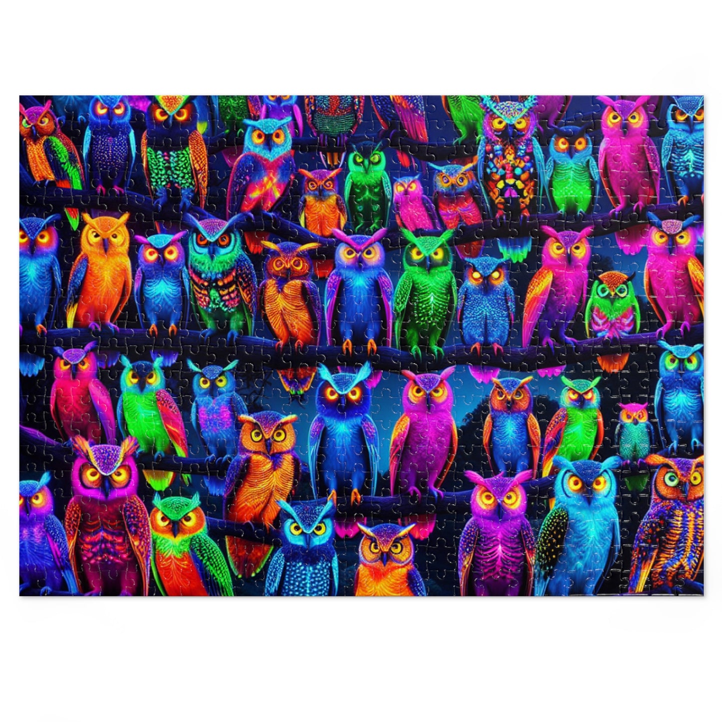 "Neon Owl Party" - Neon Owls Puzzle 30, 110, 252, and 1000 Pieces
