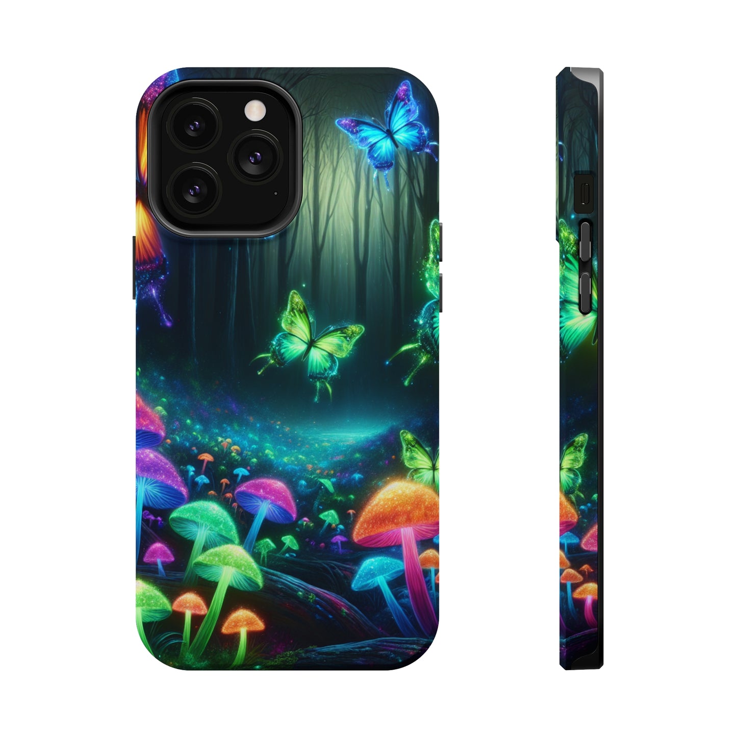 Neon Nocturne. Neon Butterflies and Mushrooms Premium Art Magsafe Magnet Tough IPhone 13 14 15 Pro Plus Max and Mini in Matte and Glossy Phone cases