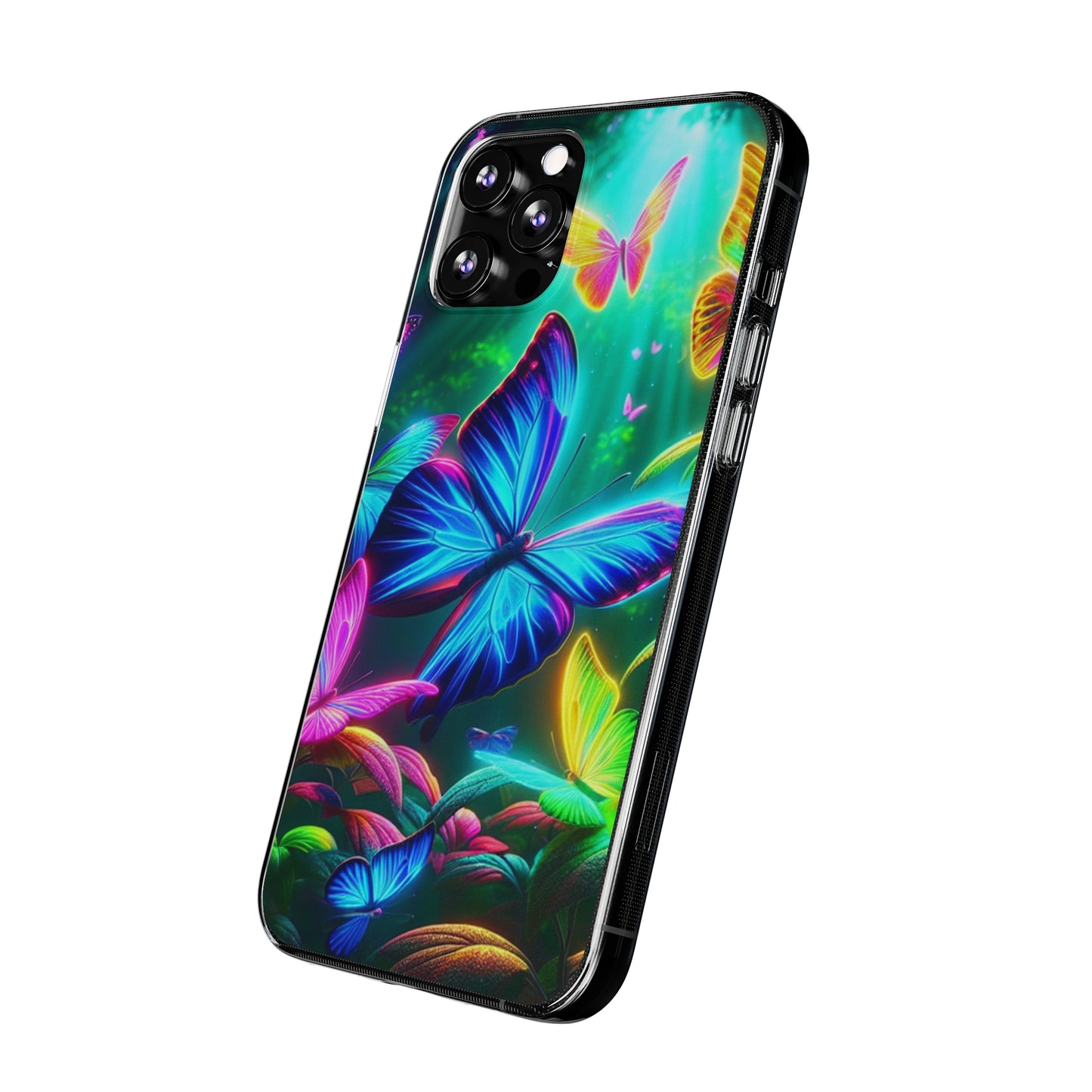 "Vivid Neon Flyaways" NEON Butterflies Art Polycarbonate Phone Case Samsung Galaxy s21 s22 Google Pixel 6 Iphone 11 12 13 14 Pro Max Mini Plus