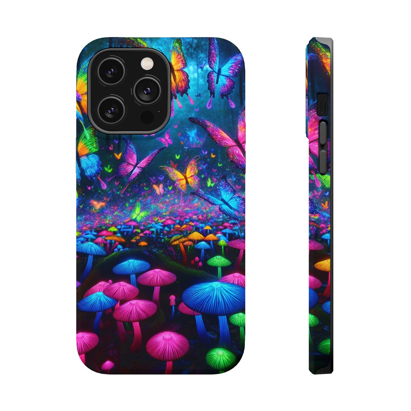 Neon Fruition Neon Butterflies and Mushrooms Premium Art Magsafe Magnet Tough IPhone 13 14 15 Pro Plus Max and Mini in Matte and Glossy Phone cases