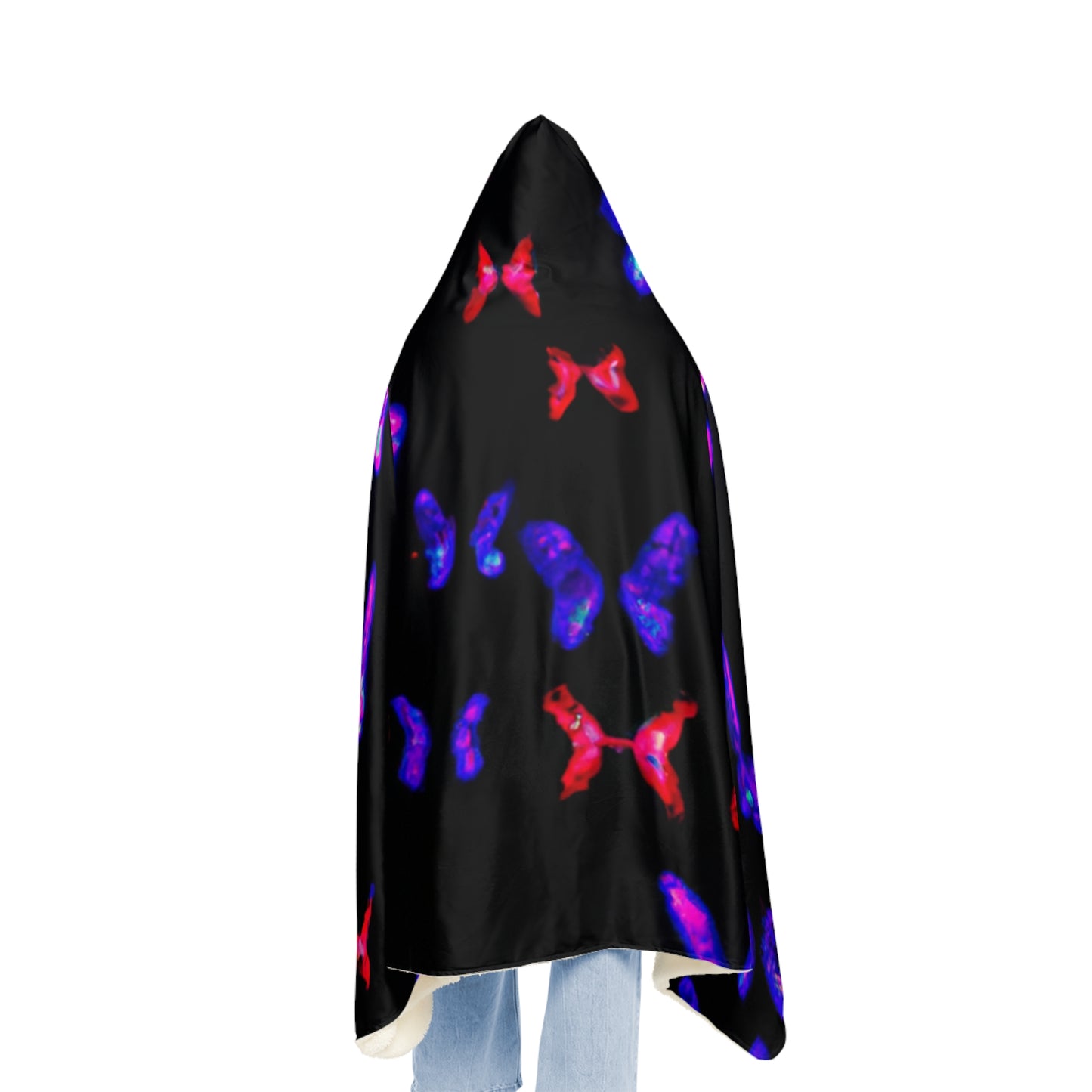 "Aurora of Neon Butterflies" - NEON Butterflies Art Hooded Snuggle Blanket