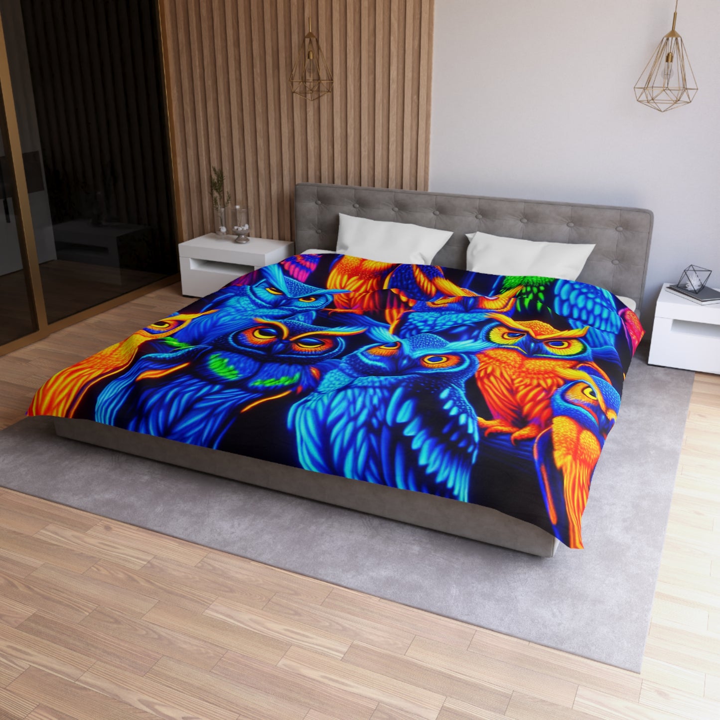 Salvador da Vinci - NEON Owls Microfiber Duvet Cover