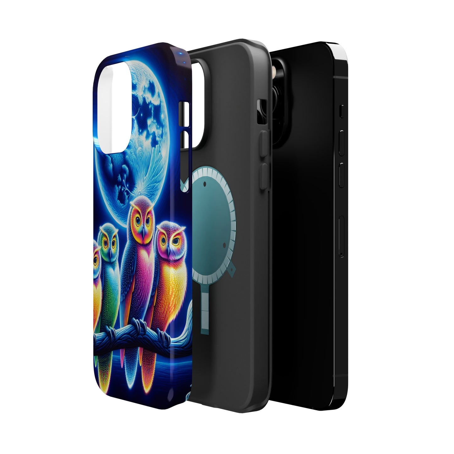 Neon Nocturnal Orbitals. Neon Owls Premium Art Magsafe Magnet Tough IPhone 13 14 15 Pro Plus Max and Mini in Matte and Glossy Phone cases