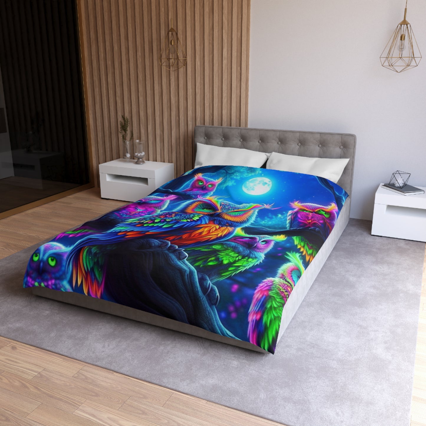 Giovanna de'Ravelo - NEON Owls Microfiber Duvet Cover