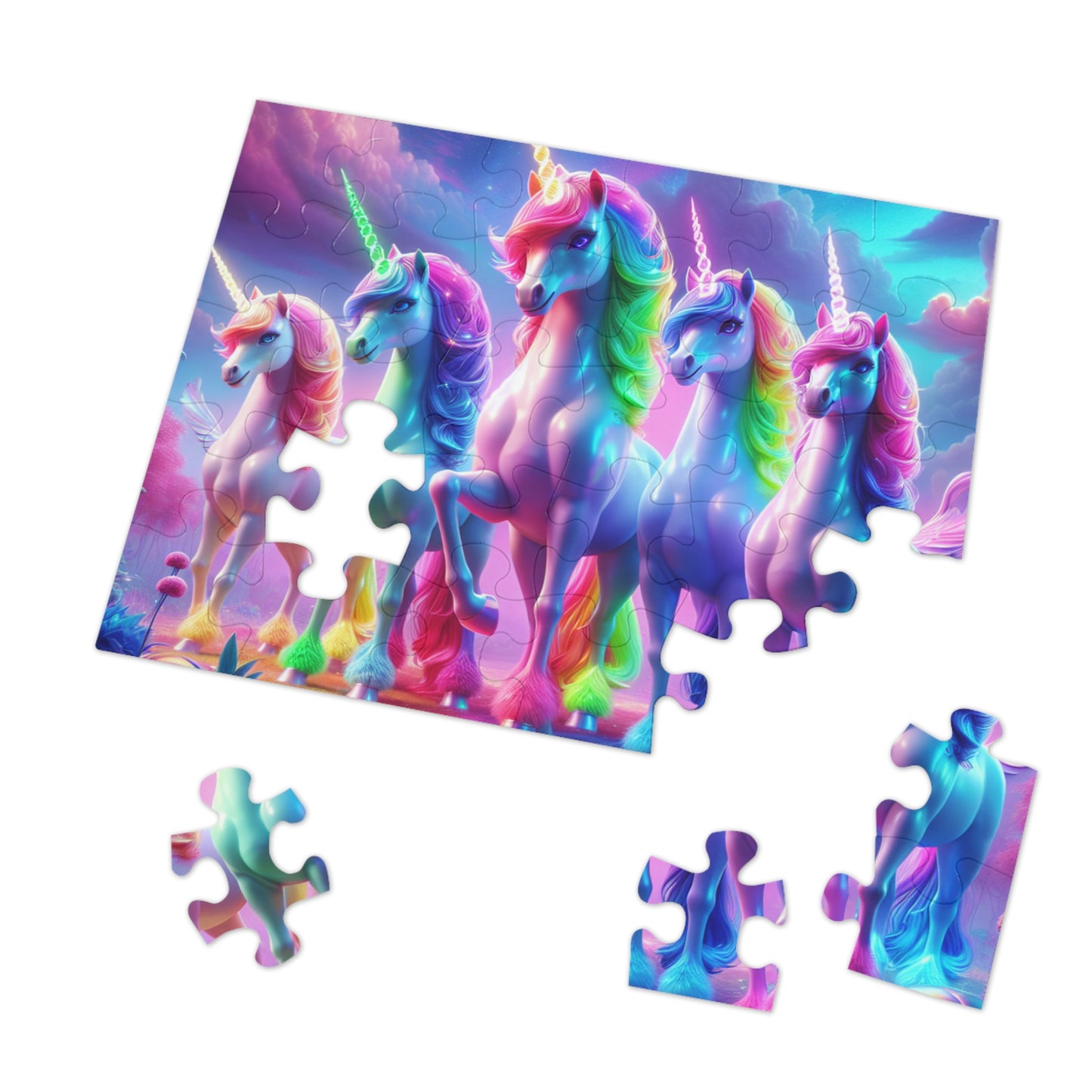 "Neon Herd" - Neon Unicorns Puzzle 30, 110, 252, and 1000 Pieces