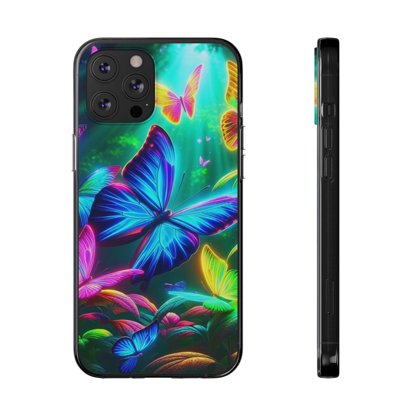 "Vivid Neon Flyaways" NEON Butterflies Art Polycarbonate Phone Case Samsung Galaxy s21 s22 Google Pixel 6 Iphone 11 12 13 14 Pro Max Mini Plus