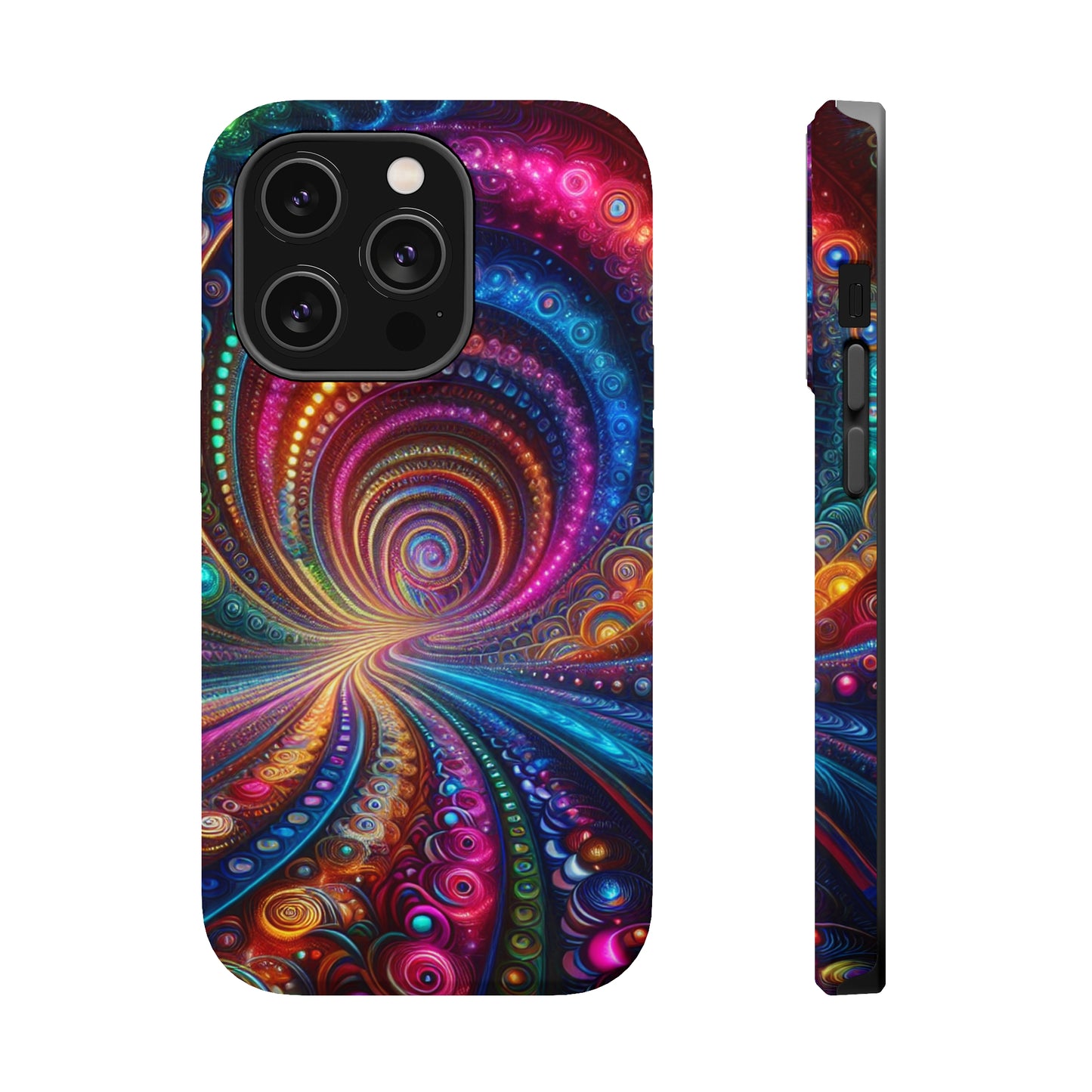 Neon Eternal Infinity Oasis. Neon Trippy Infinity Patterns Premium Art Magsafe Magnet Tough IPhone 13 14 15 Pro Plus Max and Mini in Matte and Glossy Phone cases