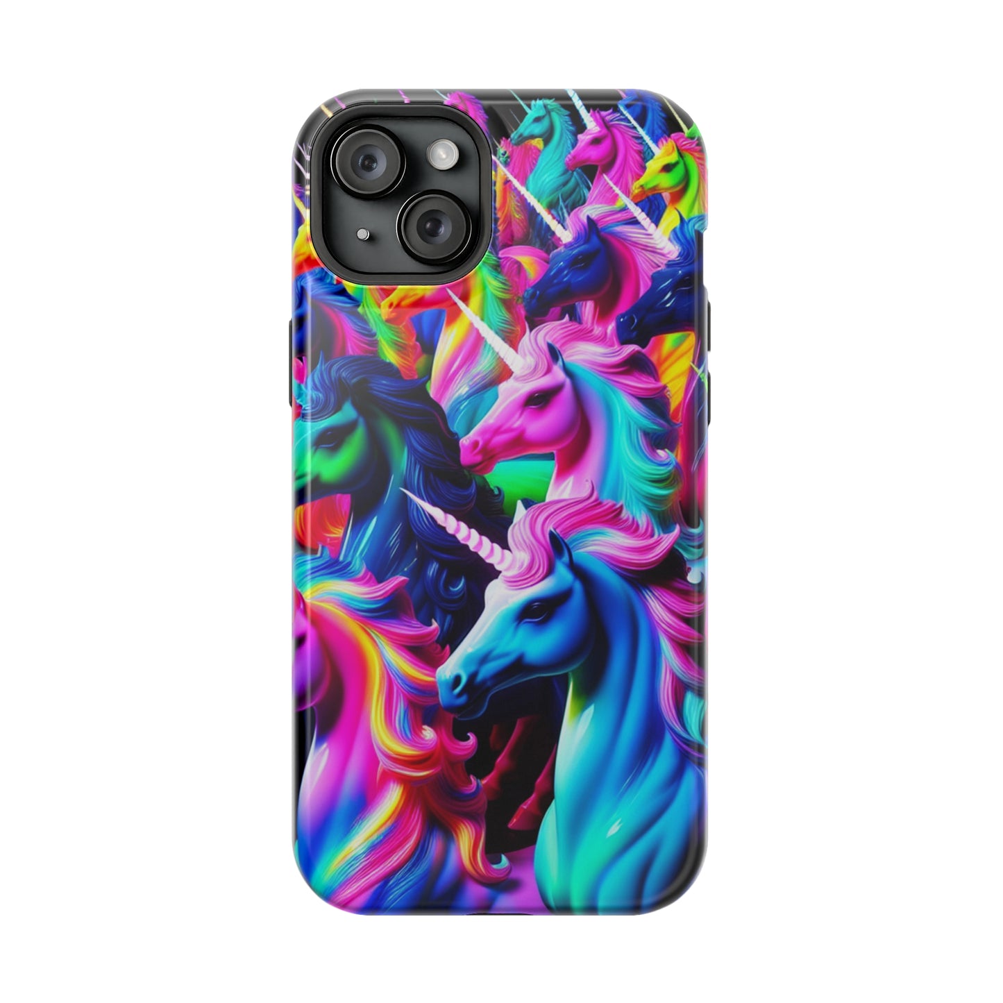 "Neon Illumination" Neon Unicorns Premium Art Magsafe Magnet Tough IPhone 13 14 15 Pro Plus Max and Mini in Matte and Glossy Phone cases