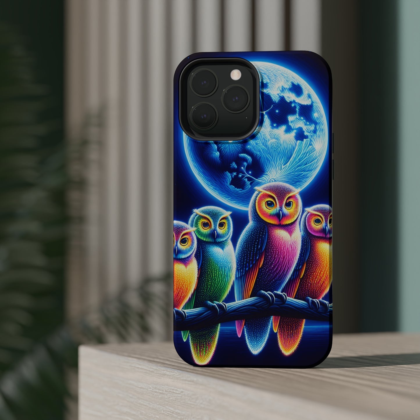 Neon Nocturnal Orbitals. Neon Owls Premium Art Magsafe Magnet Tough IPhone 13 14 15 Pro Plus Max and Mini in Matte and Glossy Phone cases