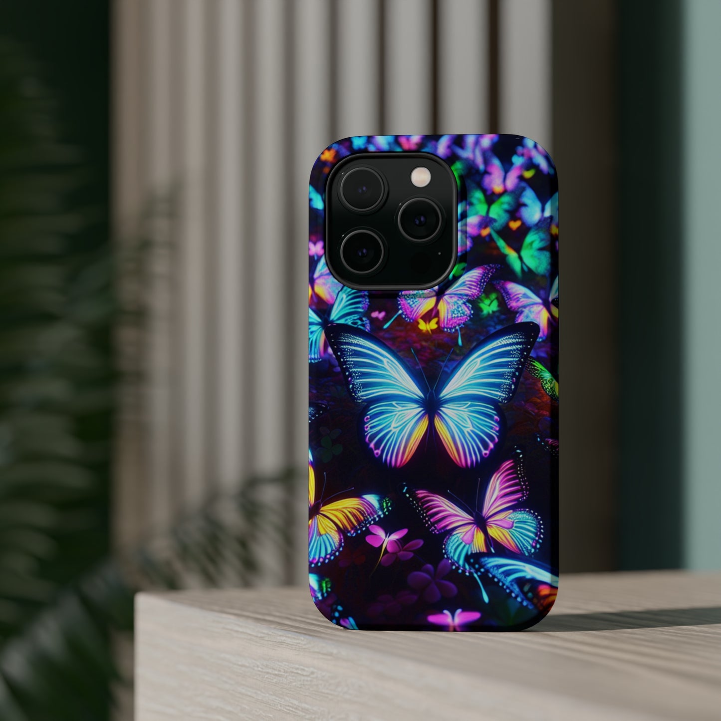 "Neon Butterflies in the Night Sky" Neon Butterflies Premium Art Magsafe Magnet Tough IPhone 13 14 15 Pro Plus Max and Mini in Matte and Glossy Phone cases