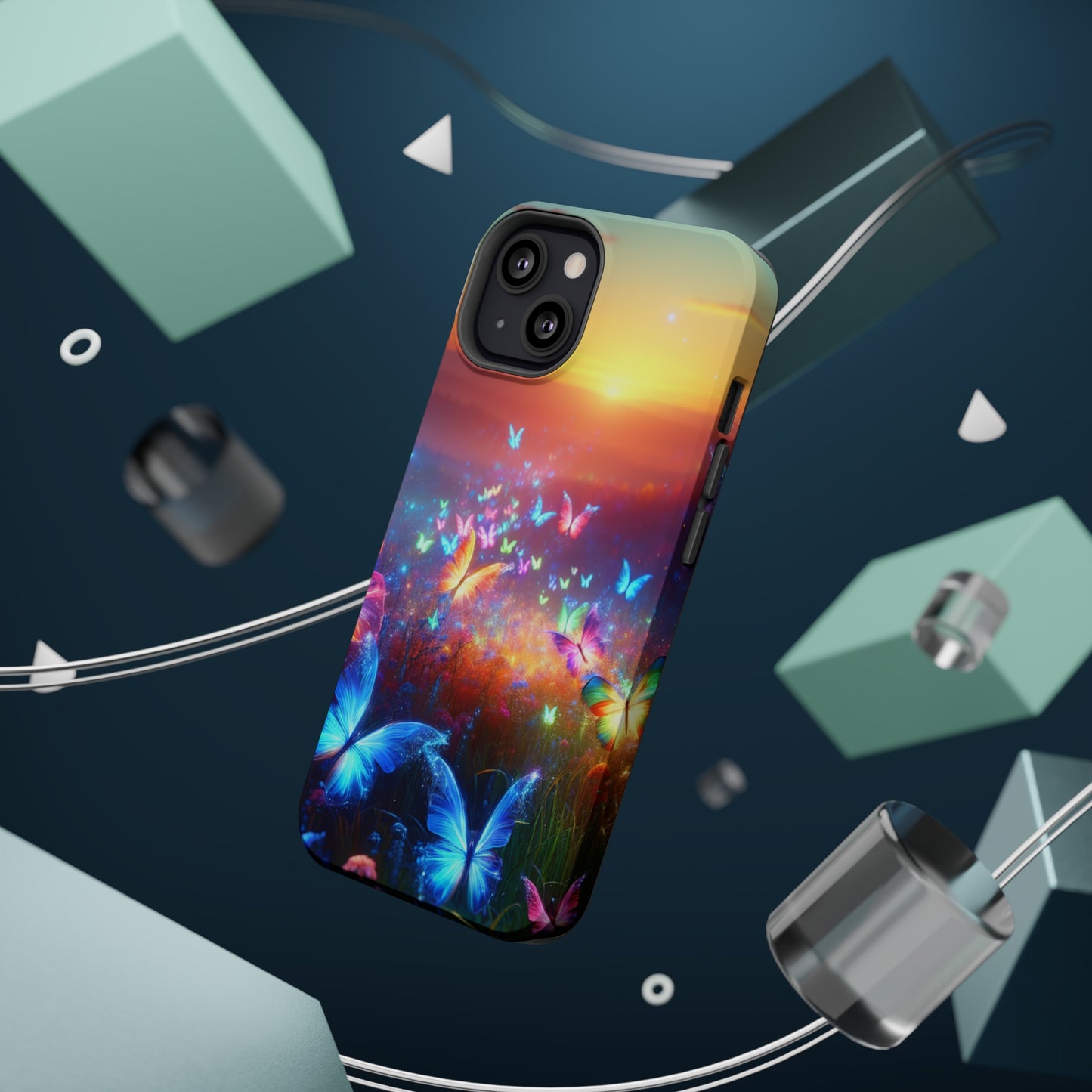 Neon Flight Fantasy Neon Butterflies Premium Art Magsafe Magnet Tough IPhone 13 14 15 Pro Plus Max and Mini in Matte and Glossy Phone cases