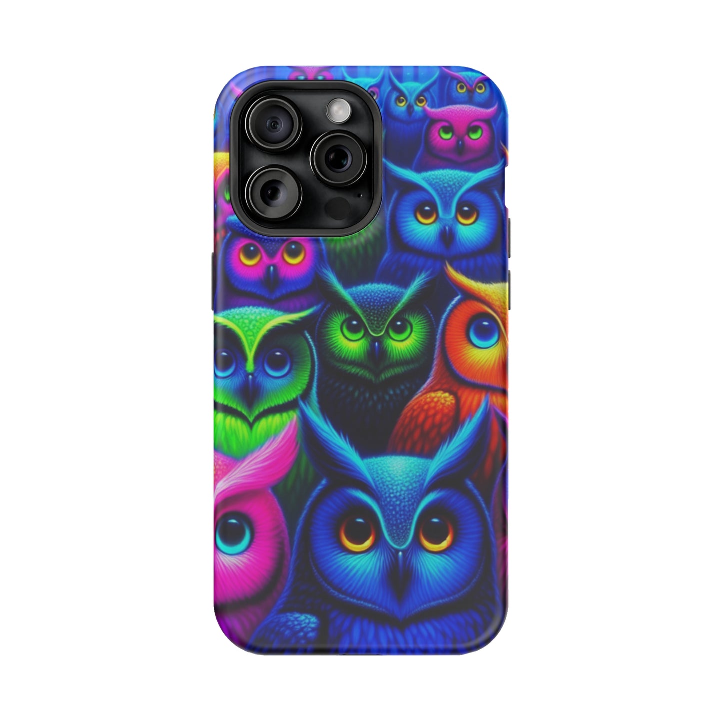 Neon Owlish Delight. Neon Owls Premium Art Magsafe Magnet Tough IPhone 13 14 15 Pro Plus Max and Mini in Matte and Glossy Phone cases