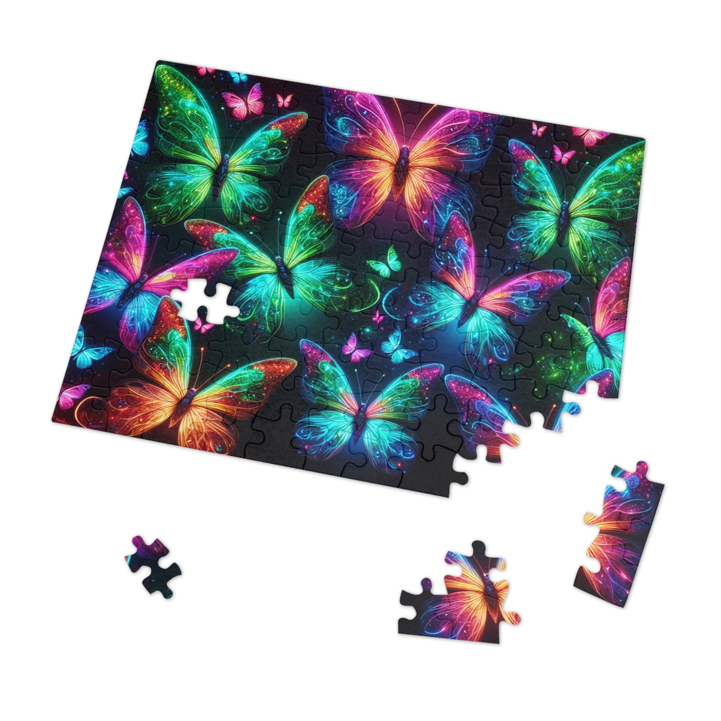 Neon Flutter. - Neon Butterflies Puzzle30, 110, 252, and 1000 Pieces