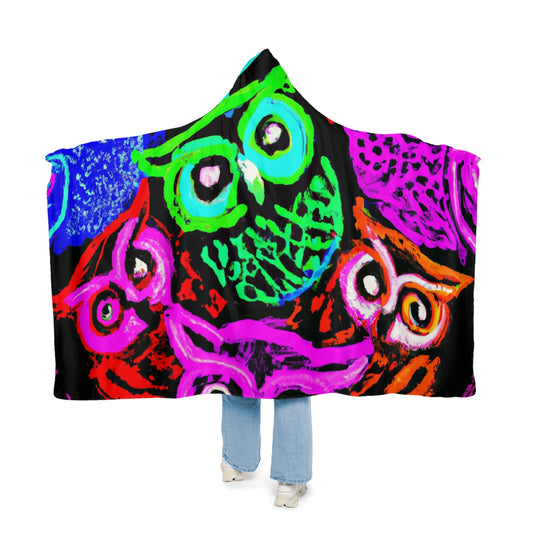 'Neon Nocturne' - NEON Owls Art Hooded Snuggle Blanket