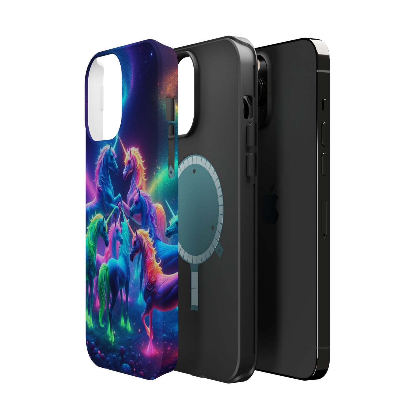 Neon Spectacle of Unicorns Neon Unicorns Premium Art Magsafe Magnet Tough IPhone 13 14 15 Pro Plus Max and Mini in Matte and Glossy Phone cases