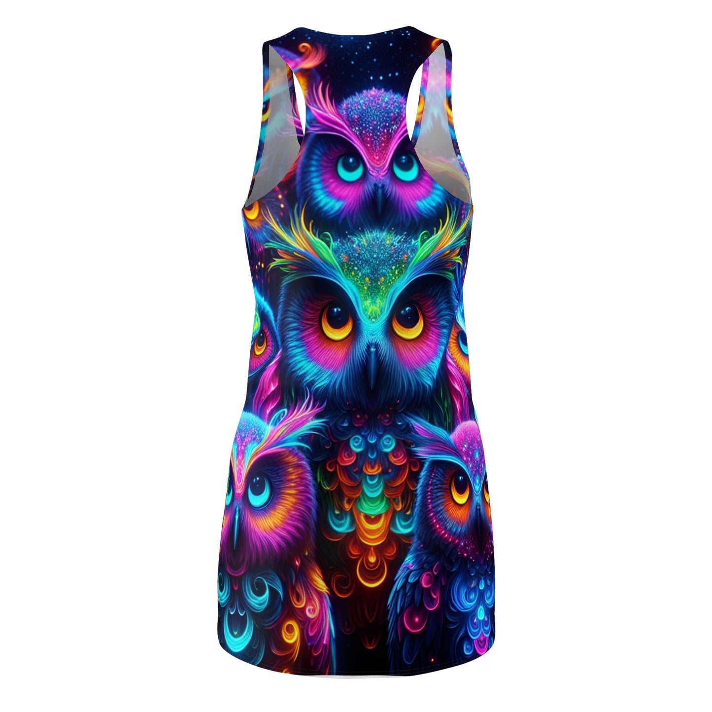 "Fluorescent Flight" Neon Owls Racerback Dress