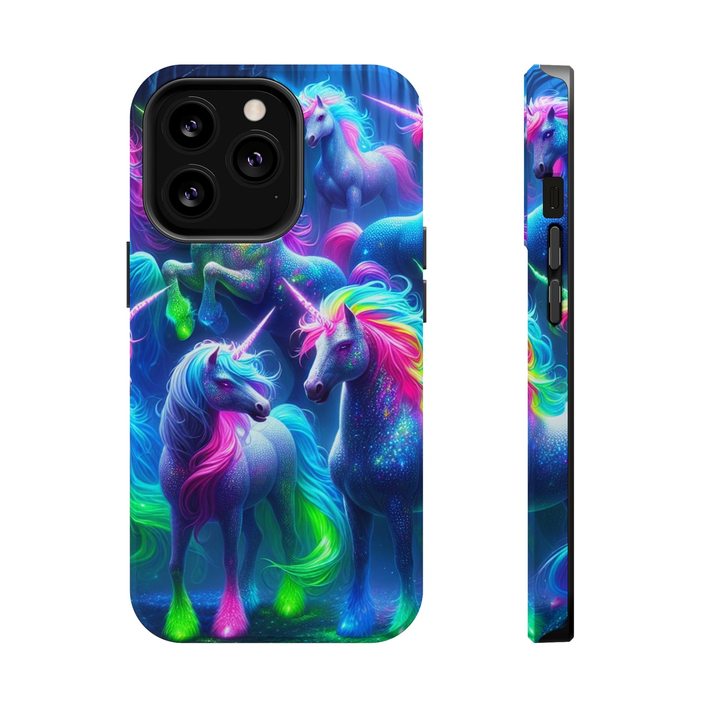 Vivid Dreamscape of Neon Unicorns Neon Unicorns Premium Art Magsafe Magnet Tough IPhone 13 14 15 Pro Plus Max and Mini in Matte and Glossy Phone cases