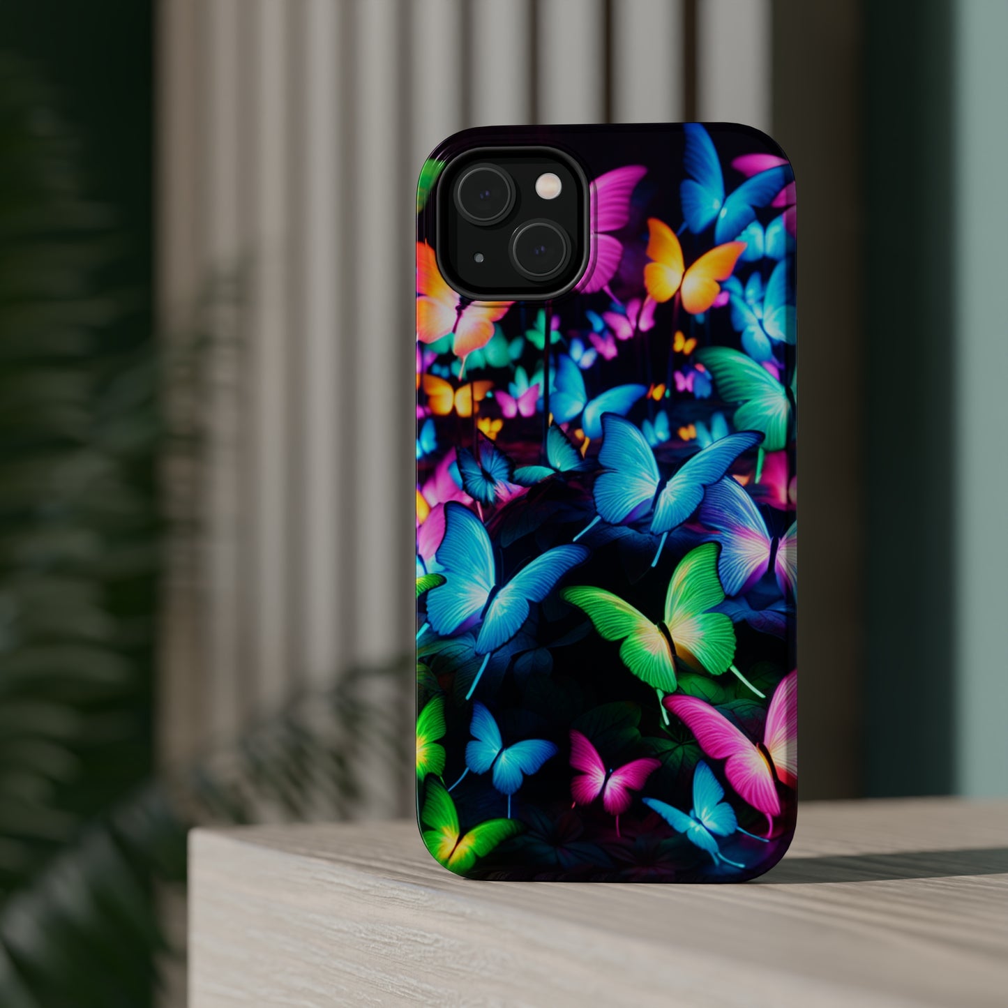 "Neon Butterfly Luridrainbow". Neon Butterflies Premium Art Magsafe Magnet Tough IPhone 13 14 15 Pro Plus Max and Mini in Matte and Glossy Phone cases