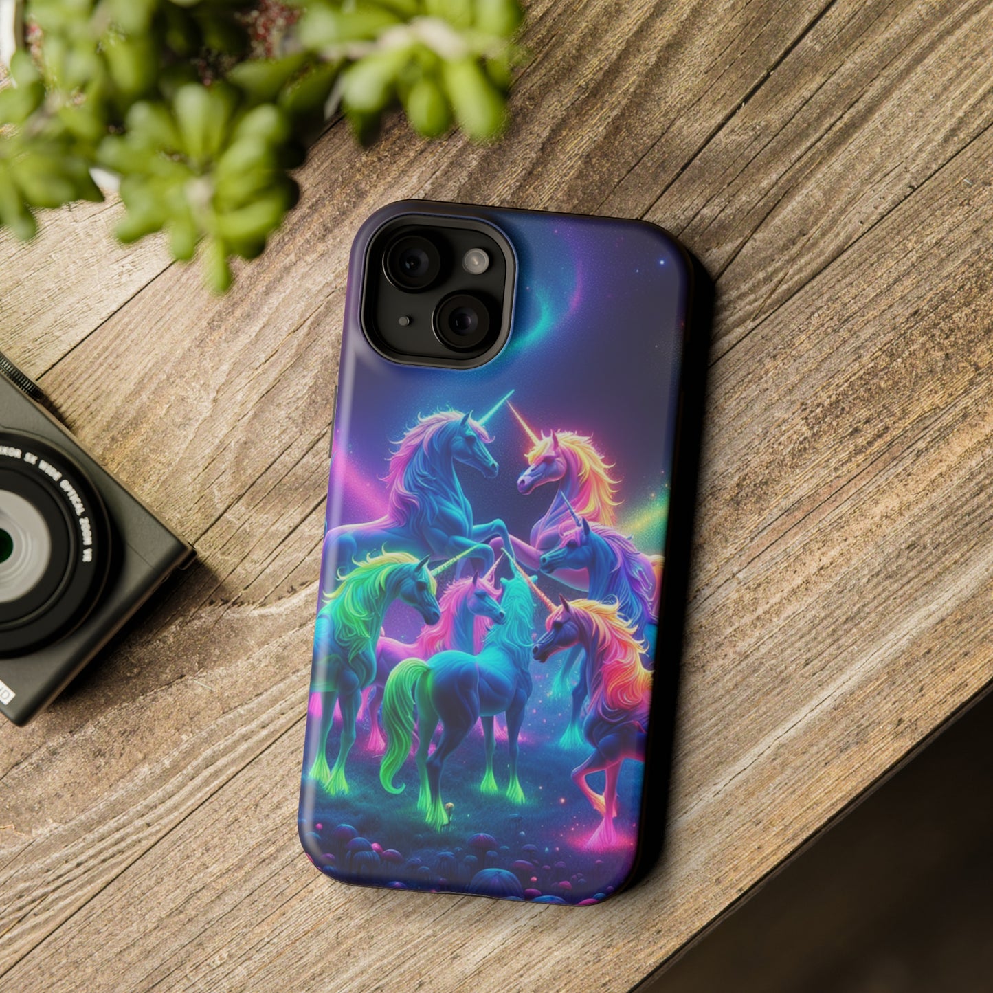 Neon Spectacle of Unicorns Neon Unicorns Premium Art Magsafe Magnet Tough IPhone 13 14 15 Pro Plus Max and Mini in Matte and Glossy Phone cases