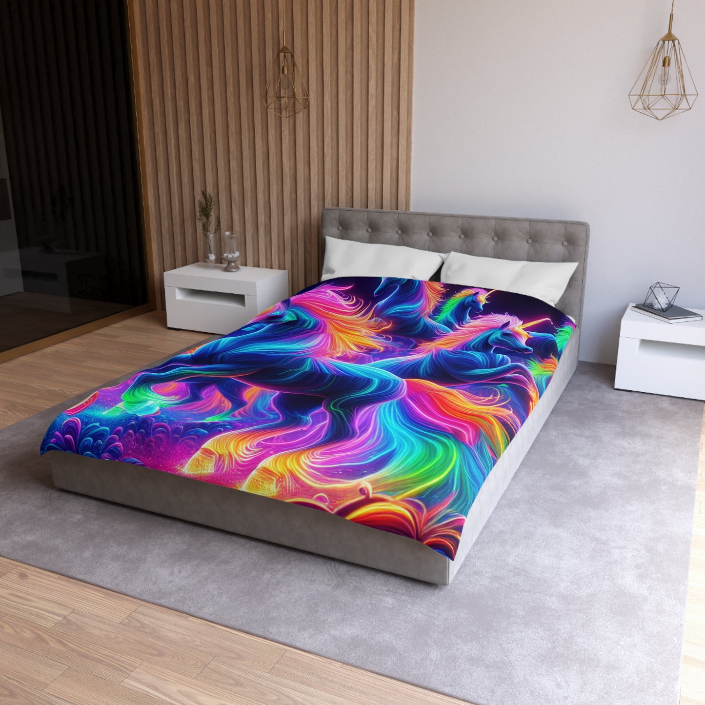 Mariano Filoteo - NEON Unicorns Microfiber Duvet Cover