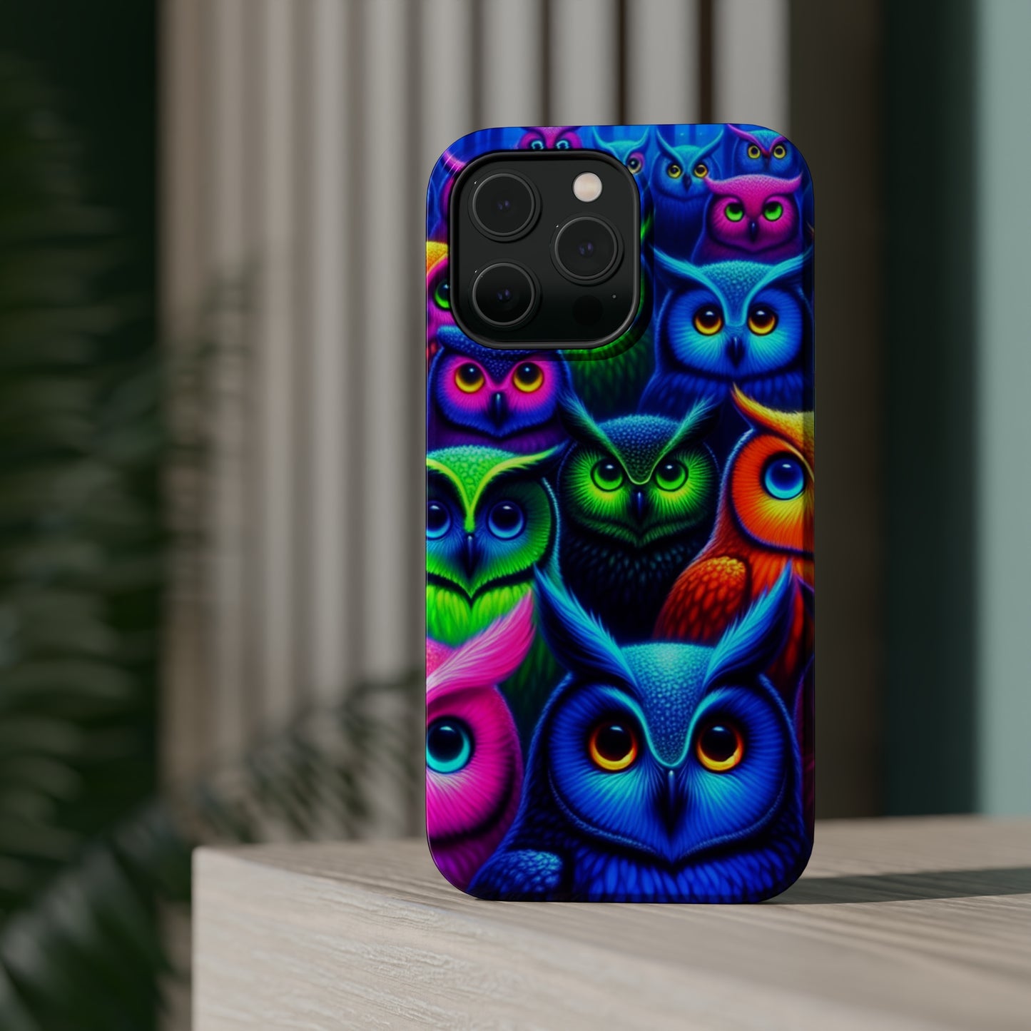 Neon Owlish Delight. Neon Owls Premium Art Magsafe Magnet Tough IPhone 13 14 15 Pro Plus Max and Mini in Matte and Glossy Phone cases