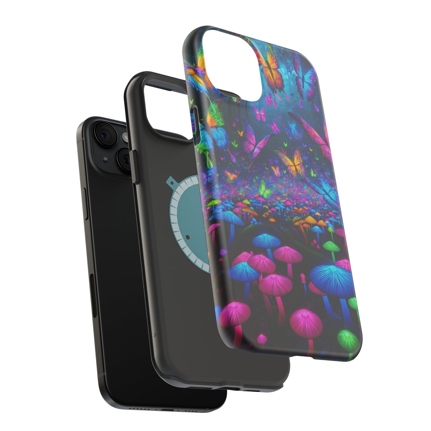 Neon Fruition Neon Butterflies and Mushrooms Premium Art Magsafe Magnet Tough IPhone 13 14 15 Pro Plus Max and Mini in Matte and Glossy Phone cases