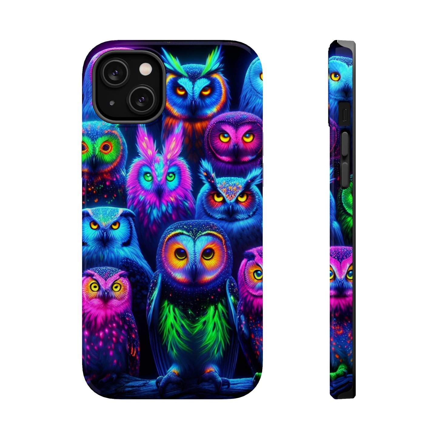 Neon Nocturnal Nook Neon Owls Premium Art Magsafe Magnet Tough IPhone 13 14 15 Pro Plus Max and Mini in Matte and Glossy Phone cases