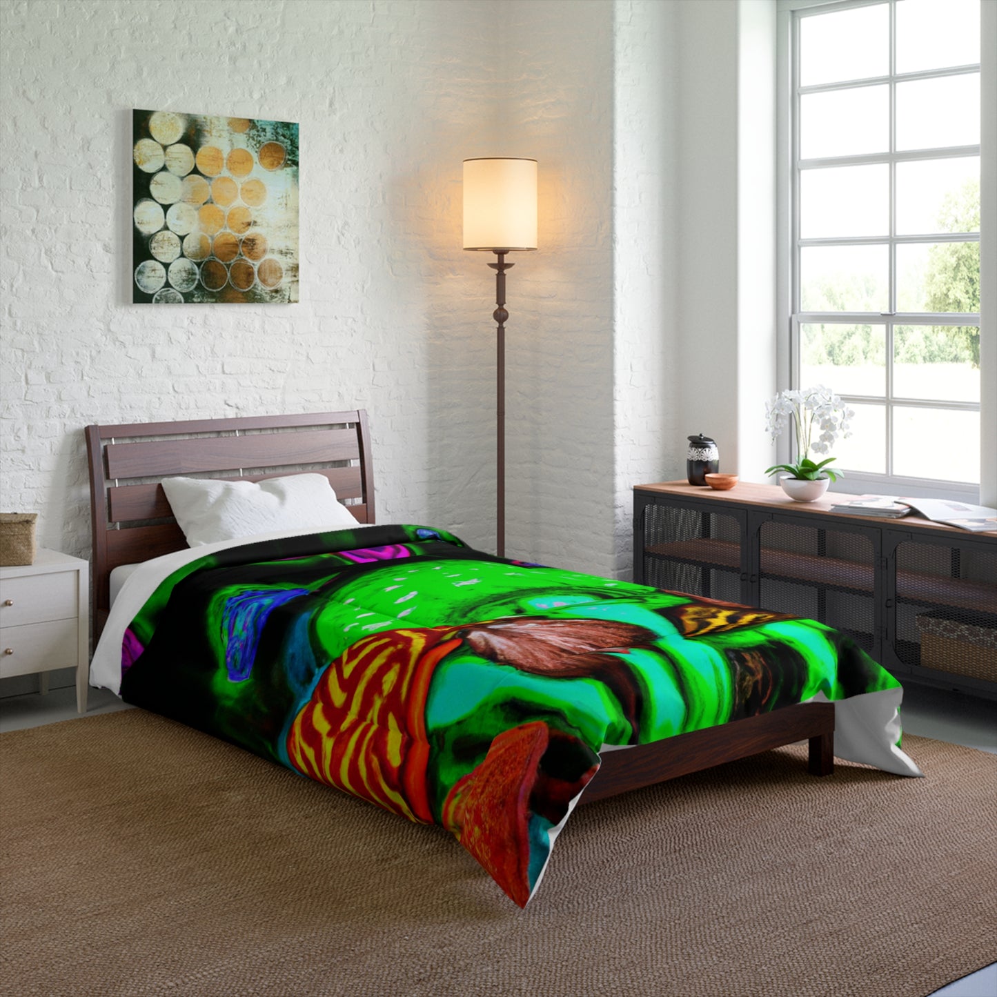 Neon Fantasia. Butterflies & Mushrooms Comforter Blanket