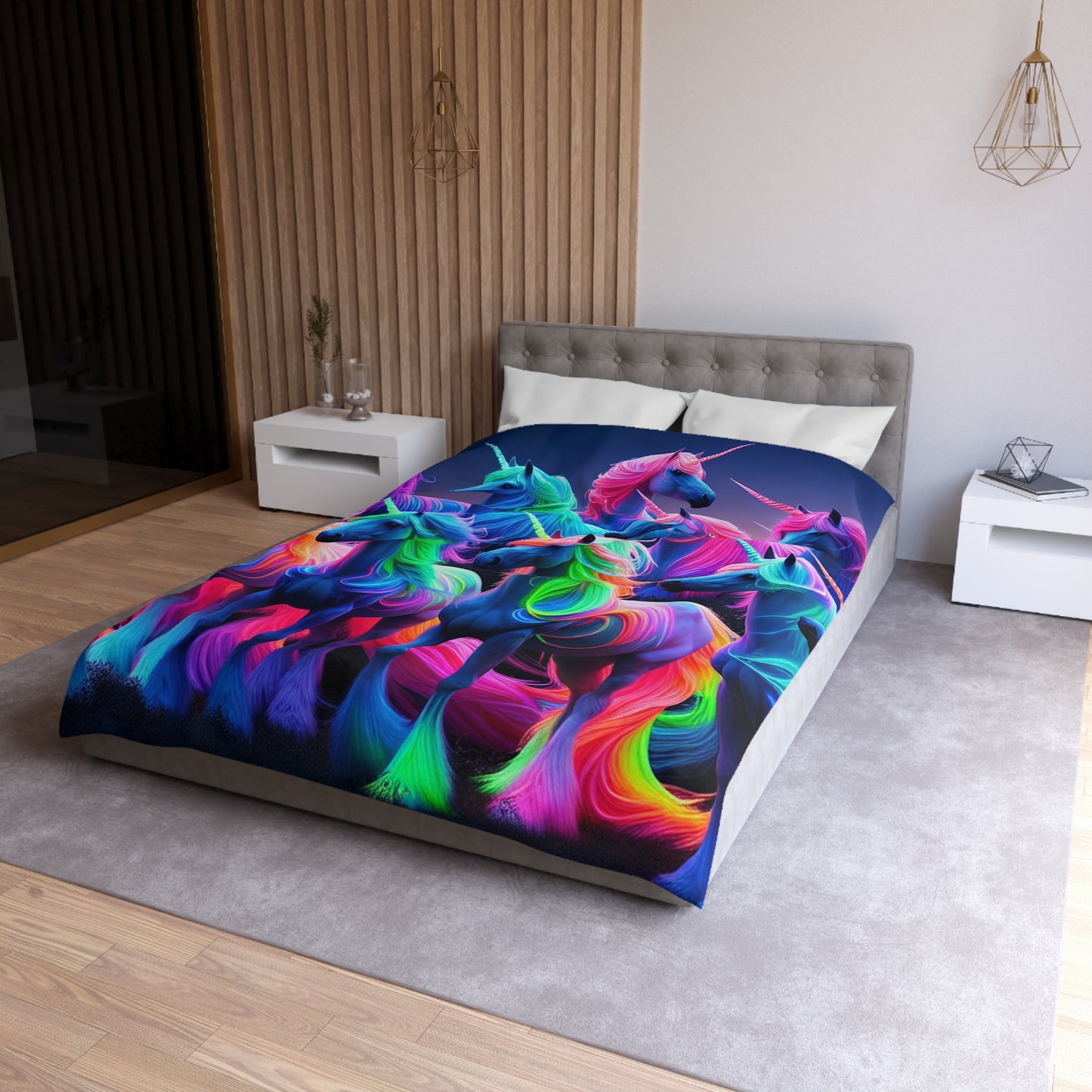 Gian Lorenzo Bernini - NEON Unicorns Microfiber Duvet Cover