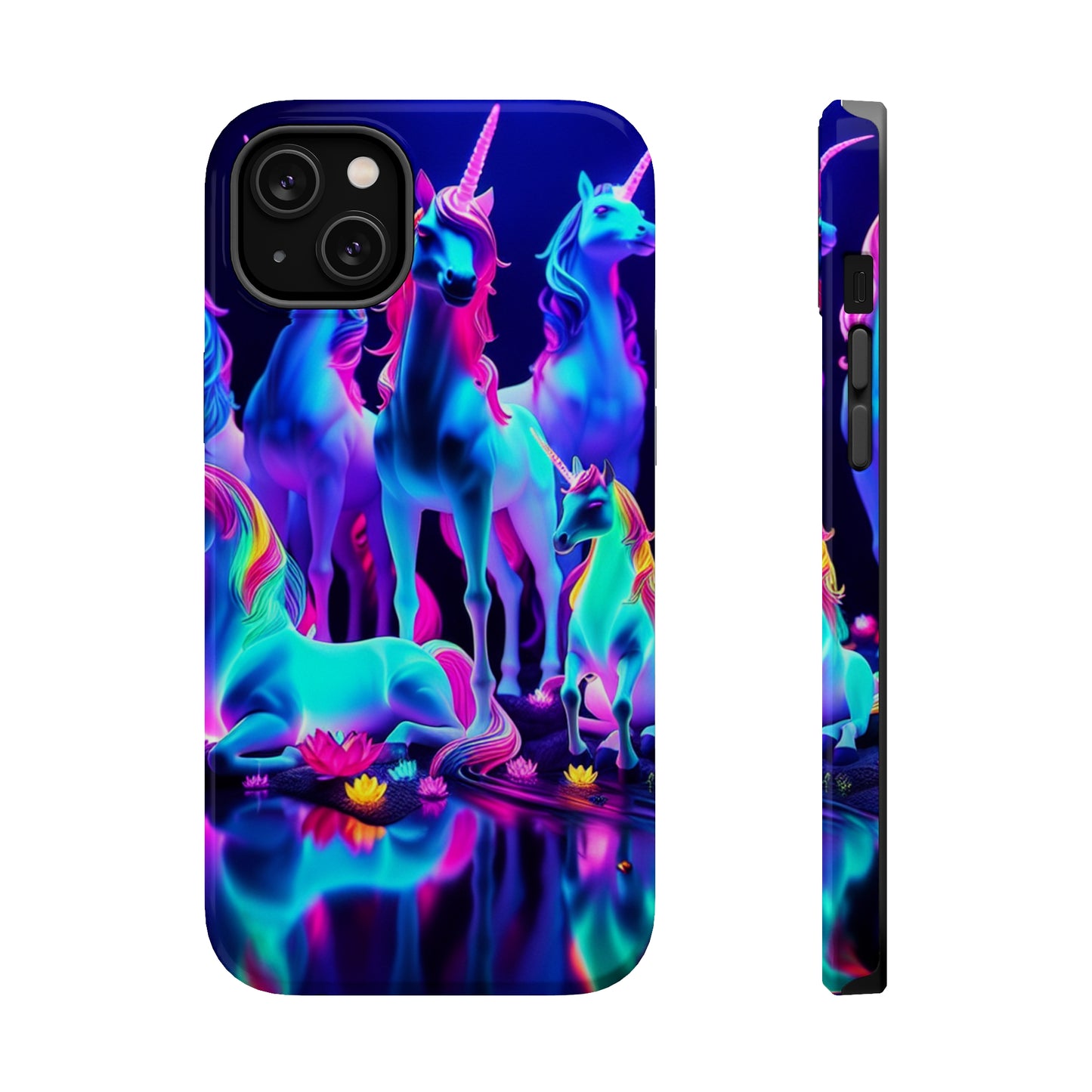 'Neon Dreamscape of Uni-Colors' Neon Unicorns Premium Art Magsafe Magnet Tough IPhone 13 14 15 Pro Plus Max and Mini in Matte and Glossy Phone cases