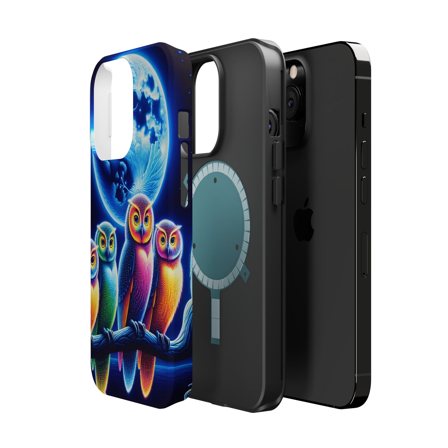 Neon Nocturnal Orbitals. Neon Owls Premium Art Magsafe Magnet Tough IPhone 13 14 15 Pro Plus Max and Mini in Matte and Glossy Phone cases