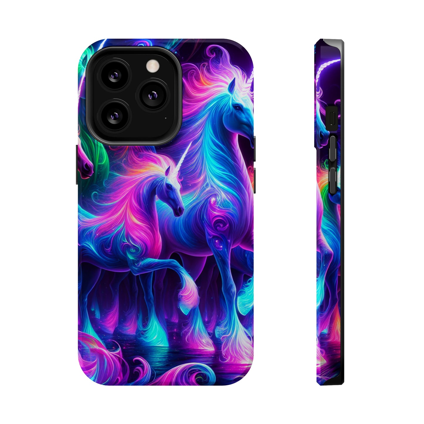Neon Uniflourish Neon Unicorns Premium Art Magsafe Magnet Tough IPhone 13 14 15 Pro Plus Max and Mini in Matte and Glossy Phone cases