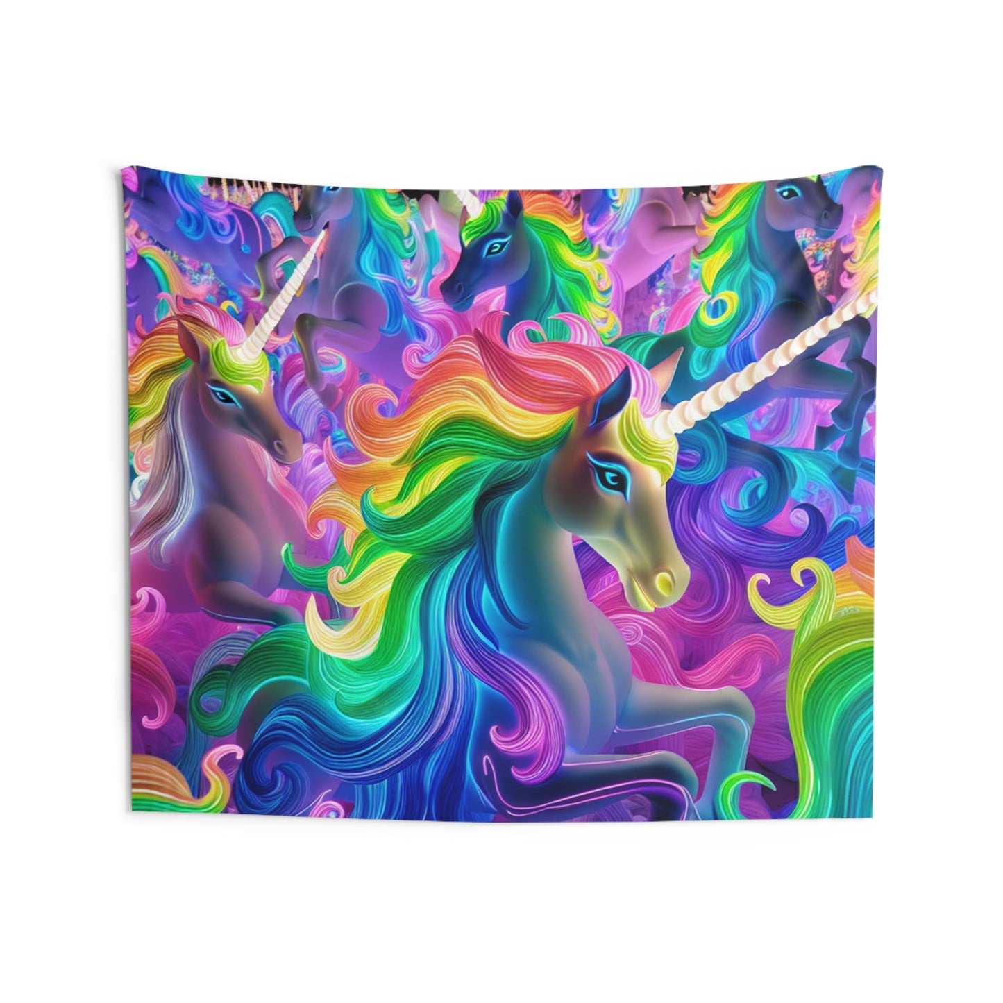 Neon Rainbow Unicorn Parade NEON Unicorns Art Tapestry