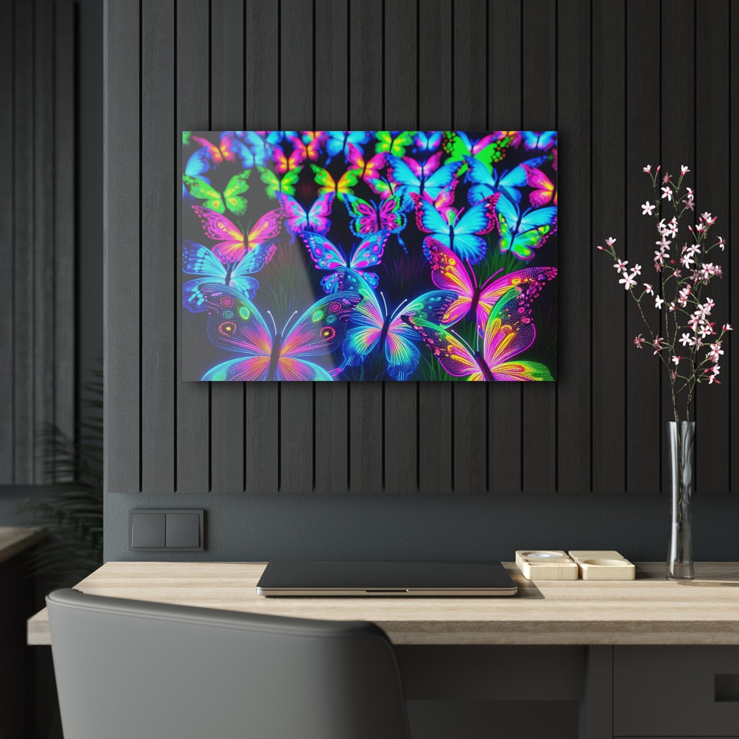 "Butterfly Cascade of Color" NEON Butterflies Art 1/4" Glossy Acrylic Art