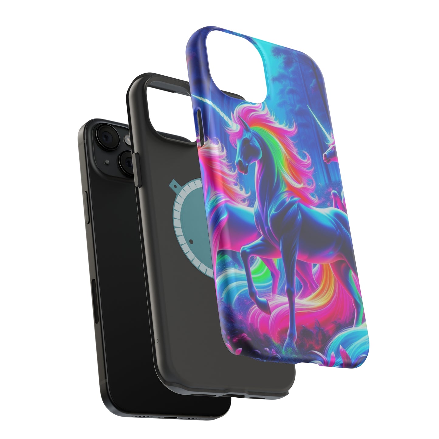 NeonNocturnals Neon Unicorns Premium Art Magsafe Magnet Tough IPhone 13 14 15 Pro Plus Max and Mini in Matte and Glossy Phone cases
