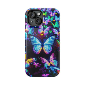 "Neon Butterflies in the Night Sky" Neon Butterflies Premium Art Magsafe Magnet Tough IPhone 13 14 15 Pro Plus Max and Mini in Matte and Glossy Phone cases