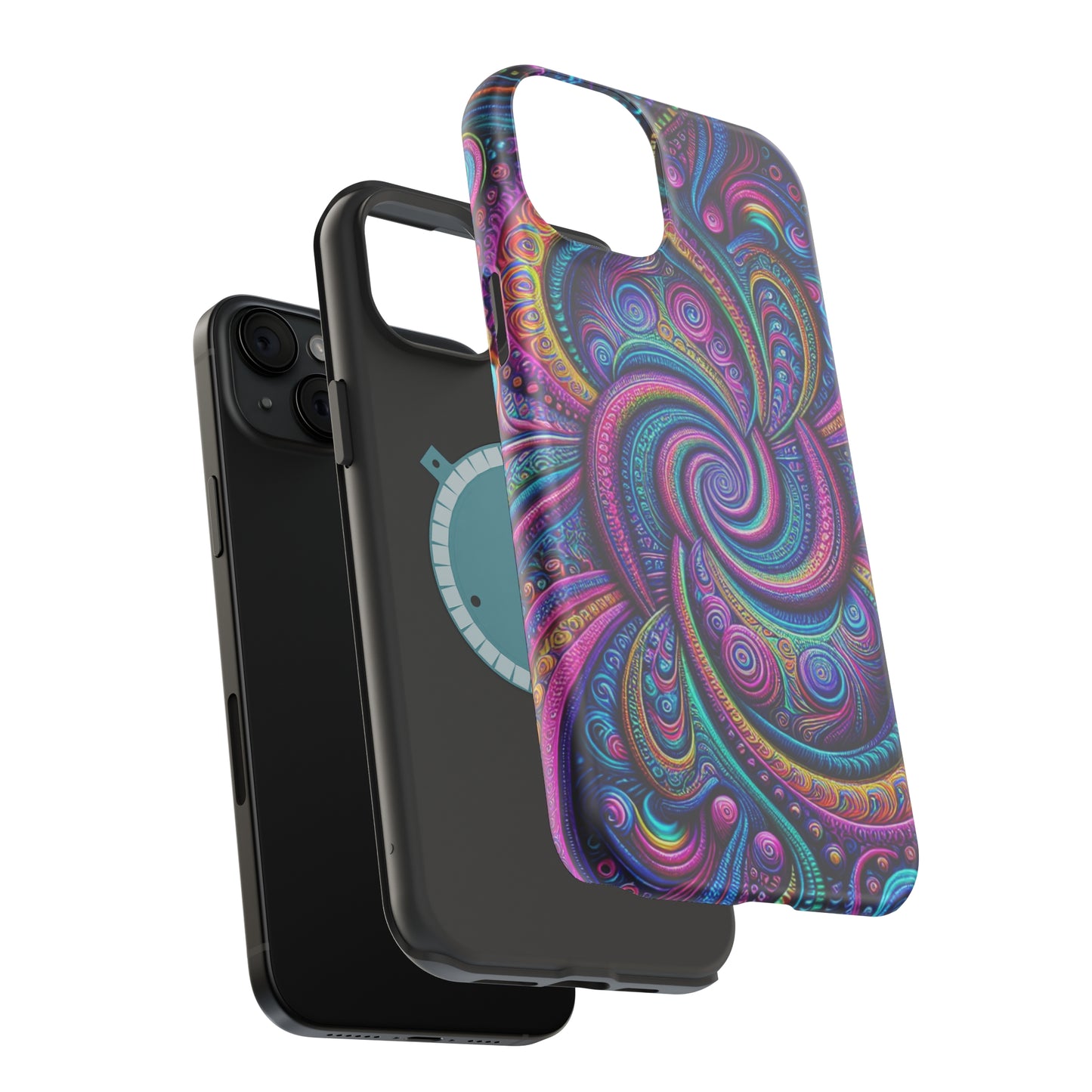 Cosmic Quasar Dreams. Neon Trippy Infinity Patterns Premium Art Magsafe Magnet Tough IPhone 13 14 15 Pro Plus Max and Mini in Matte and Glossy Phone cases