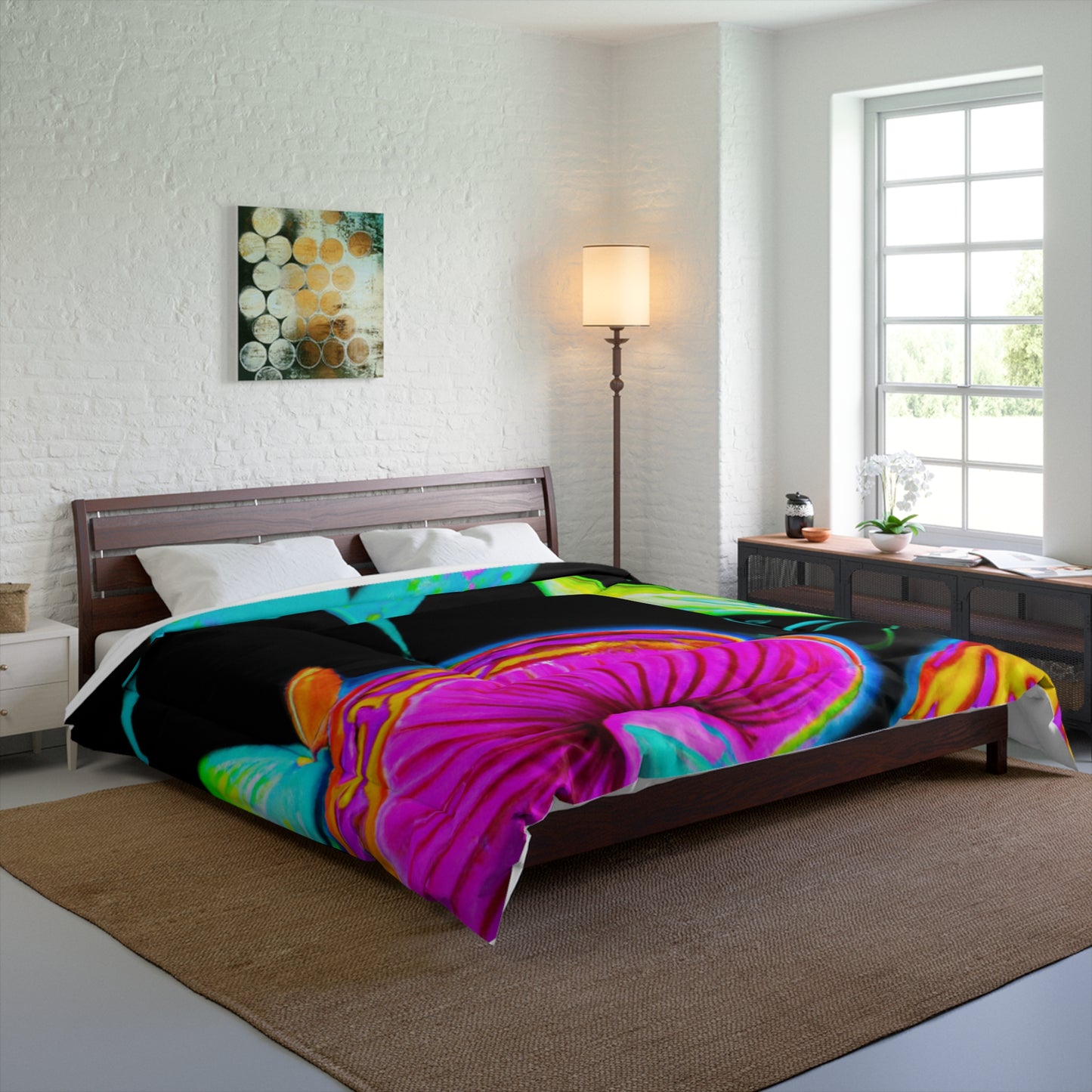 Neon Splendor of Butterflies and Fungi Butterflies & Mushrooms Comforter Blanket